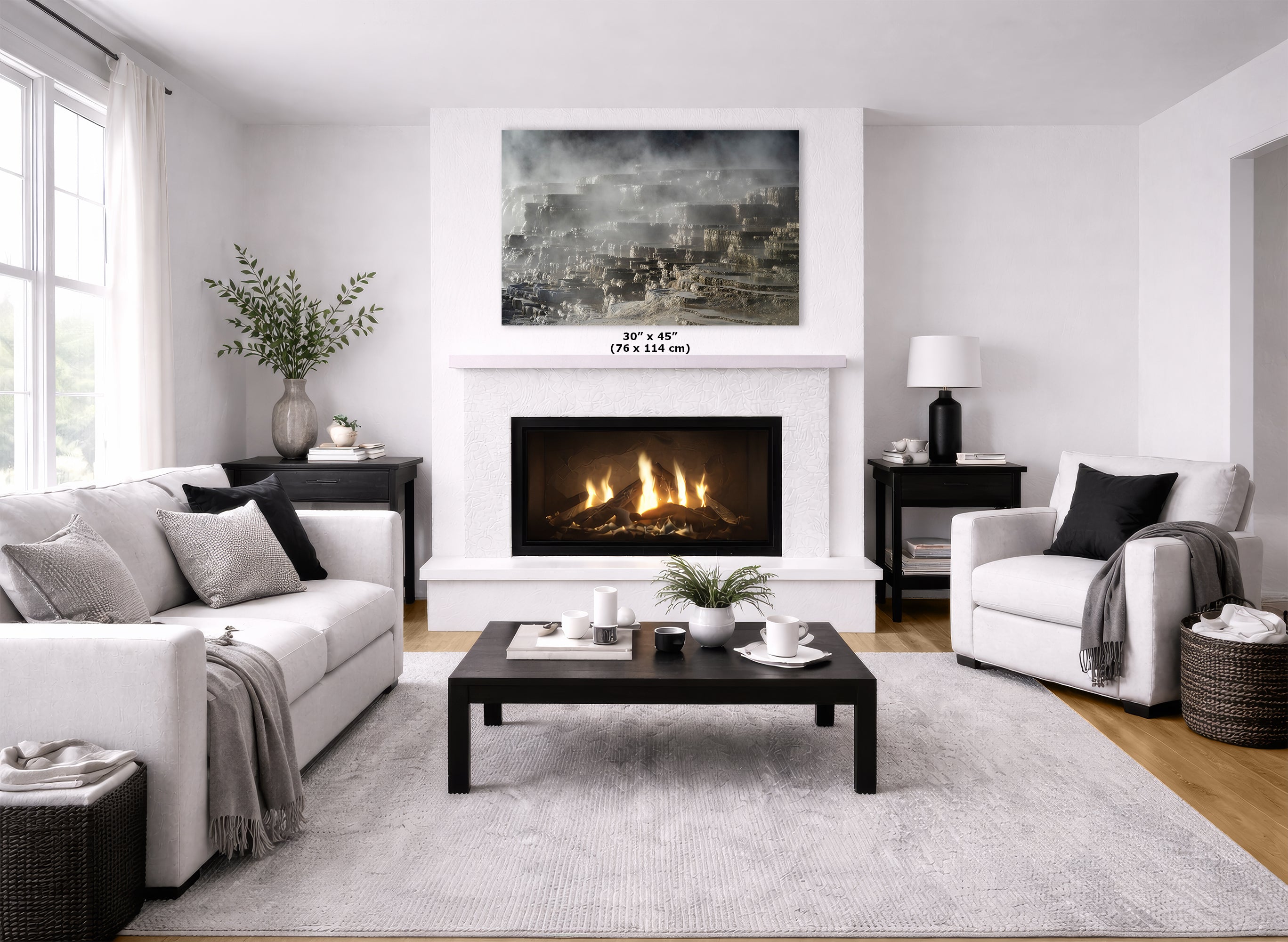 Mammoth Hot Springs Yellowstone National Park Nature Photo | Wyoming Mountain Picture Relaxation Artwork for Meditation or House Decor