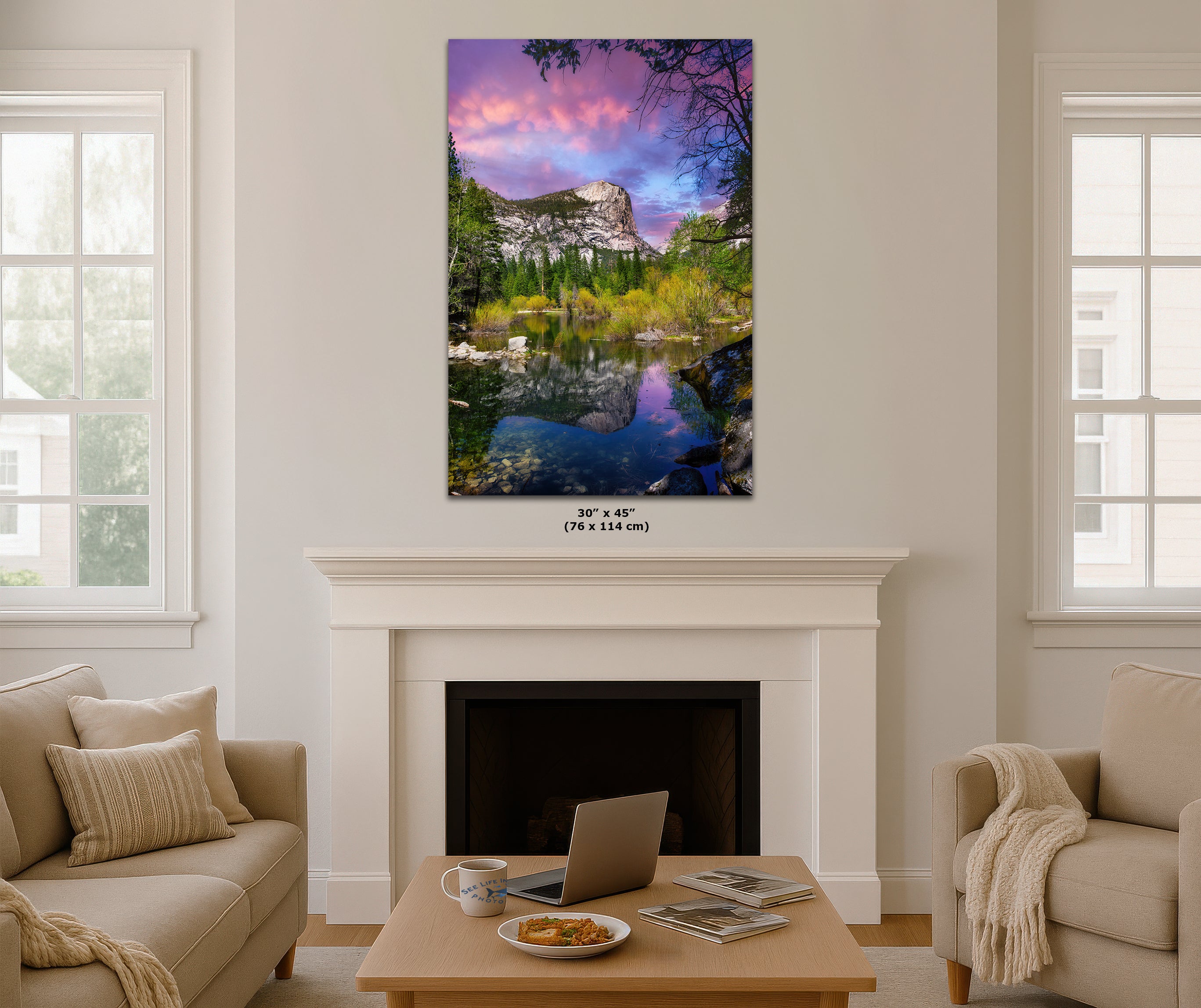 Mirror Lake Yosemite National Park Mountain Picture Nature Photo Relaxation Artwork of Mt. Watkins for Meditation, Office, and House Decor