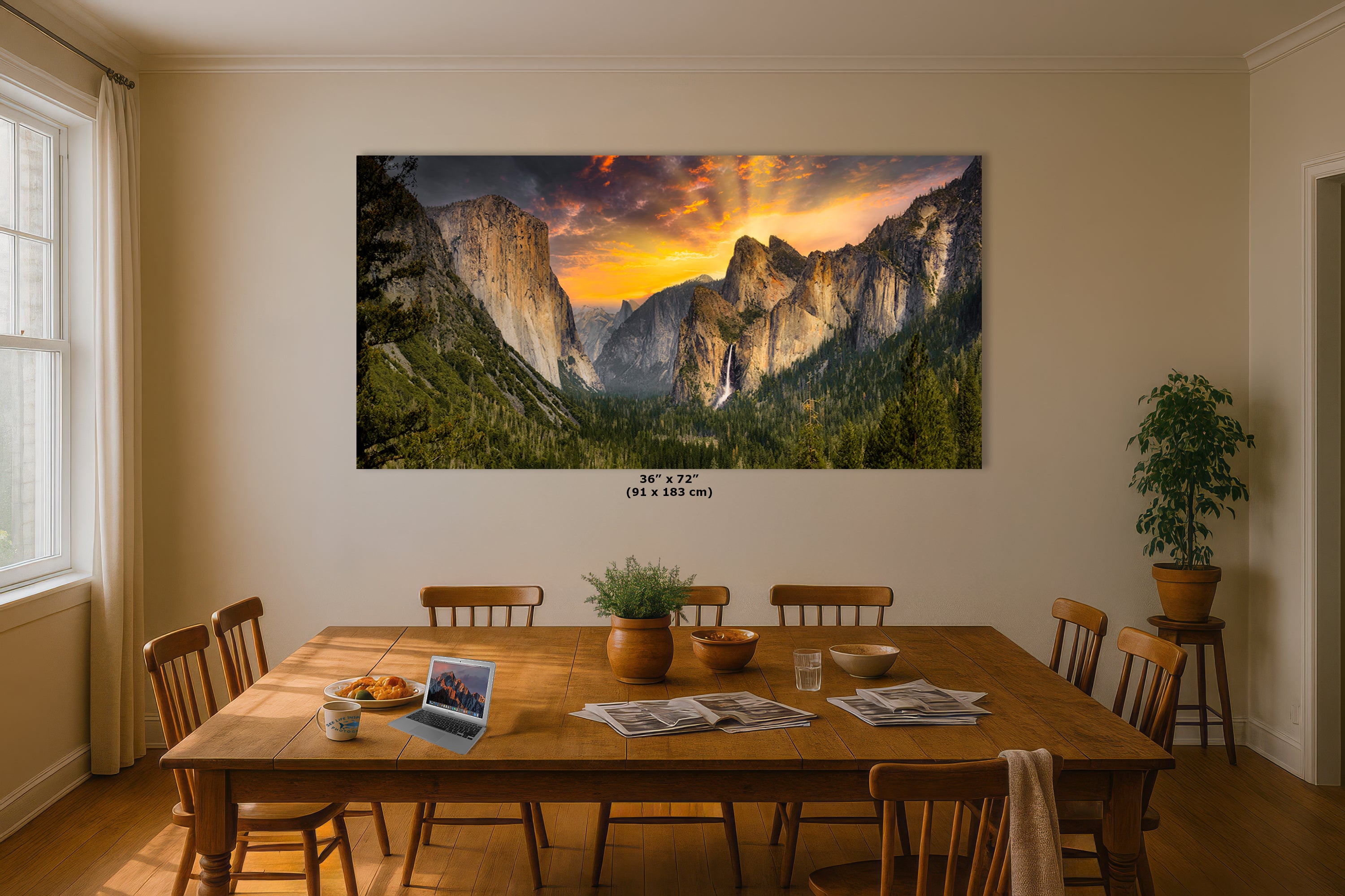 Tunnel View Yosemite National Park Mountain Picture Nature Photo Relaxation Artwork for Mediation, Office, & House Decor