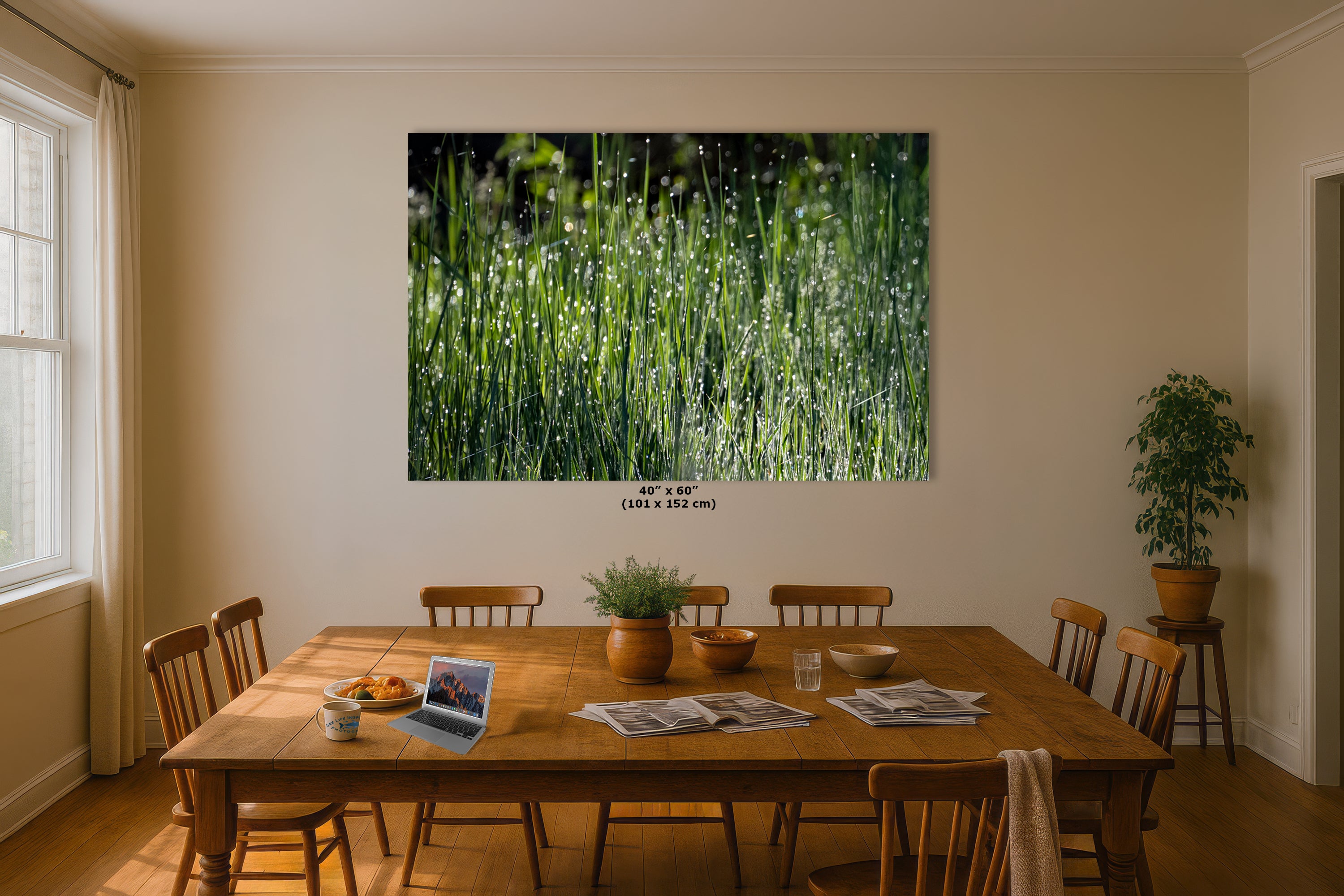 Green Grass Impressionist Art, Nature Photo Relaxation Artwork, Forest Picture Wall Decor for Bohemian Style, Office, Meditation & Dorm Room