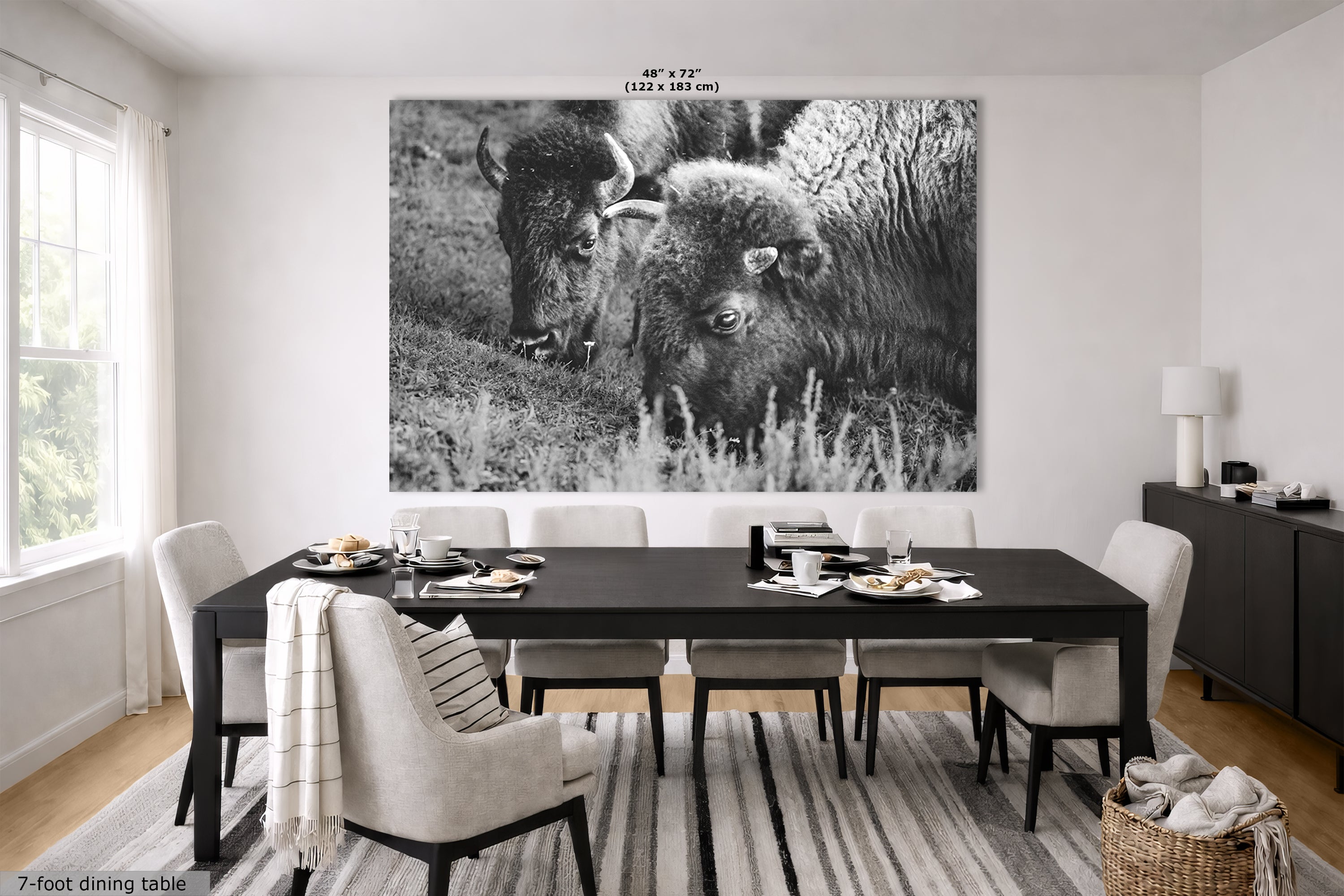 Grazing Buffalo Artwork Wildlife Photography, Black and White Bison Wall Decor, Rustic Cabin Animal Print, Nature Wall Art for Home or Office