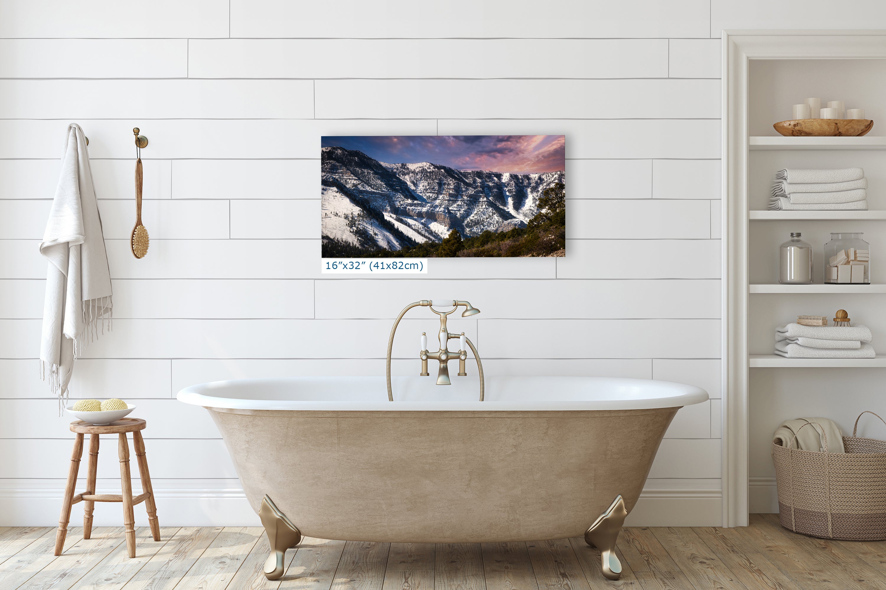 Mt Charleston Nevada Mountain Picture, Snowy Scenery Nature Photo Relaxation Artwork, Winter Landscape for Office, Dorm, Bohemian Decor