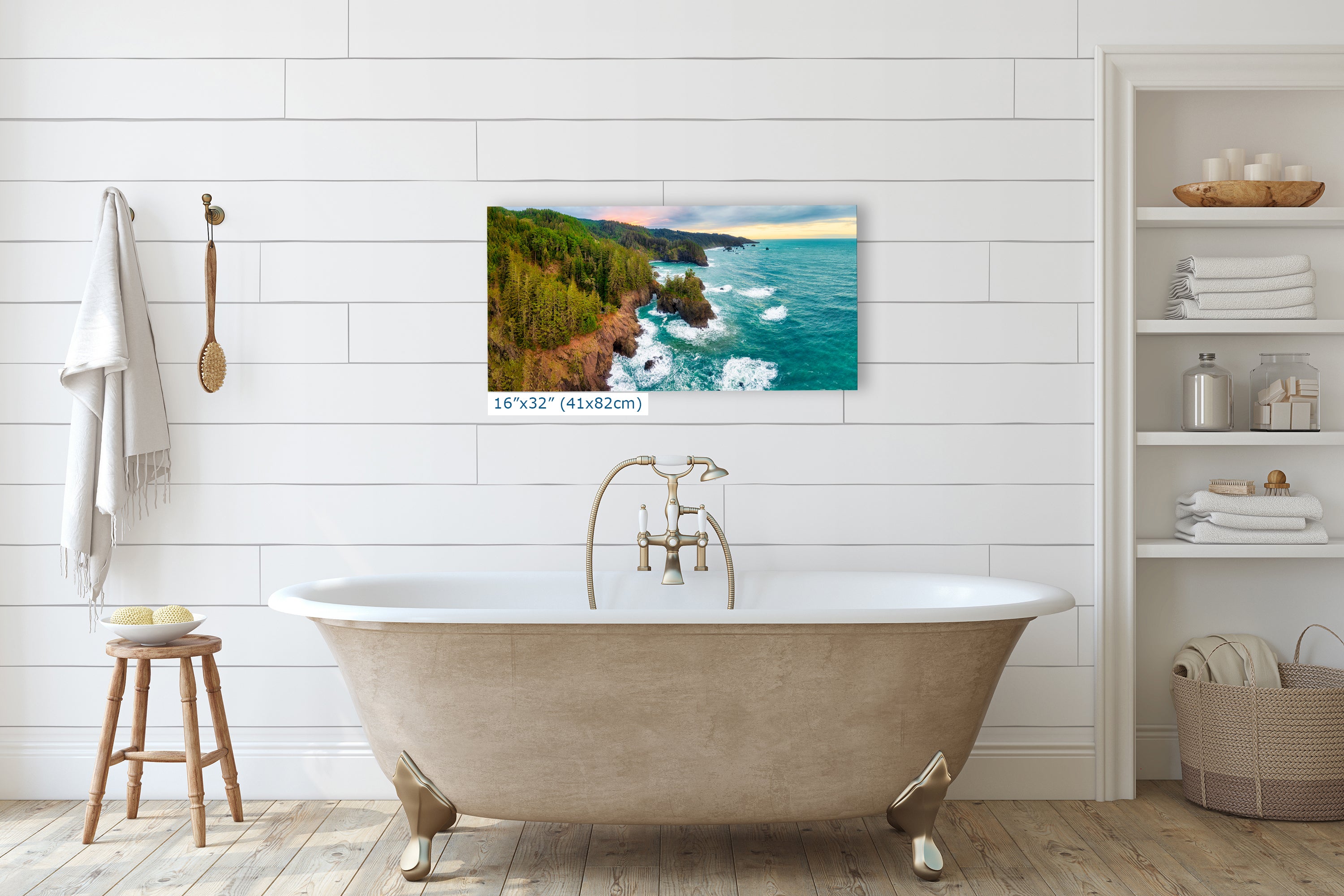 Oregon Coast Ocean Picture, Pacific Northwest Nature Photo Panorama Relaxation Artwork for Meditation, Apartment, Office & House Decor