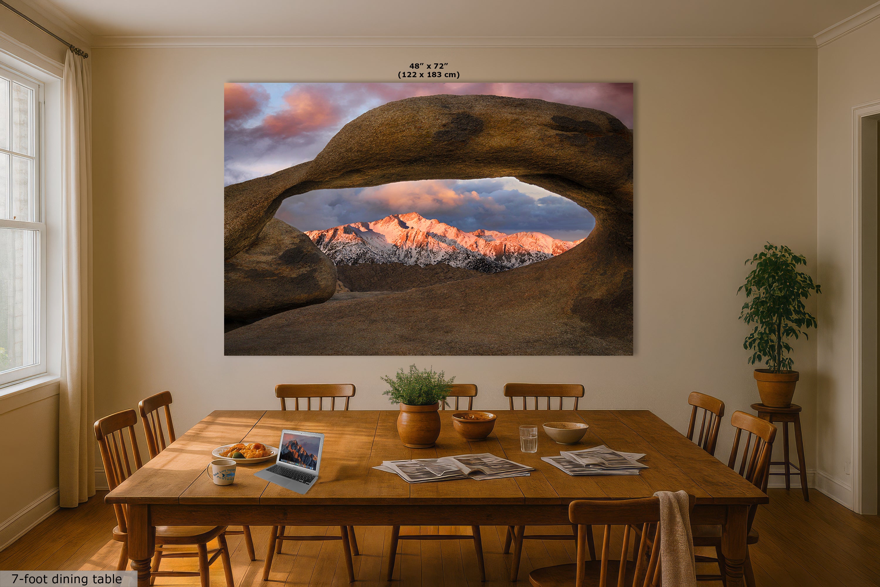 Lone Pine & Mobius Arch Mountain Picture, Nature Photo from Alabama Hills for Relaxation Art for Meditation, Office, and House Decor