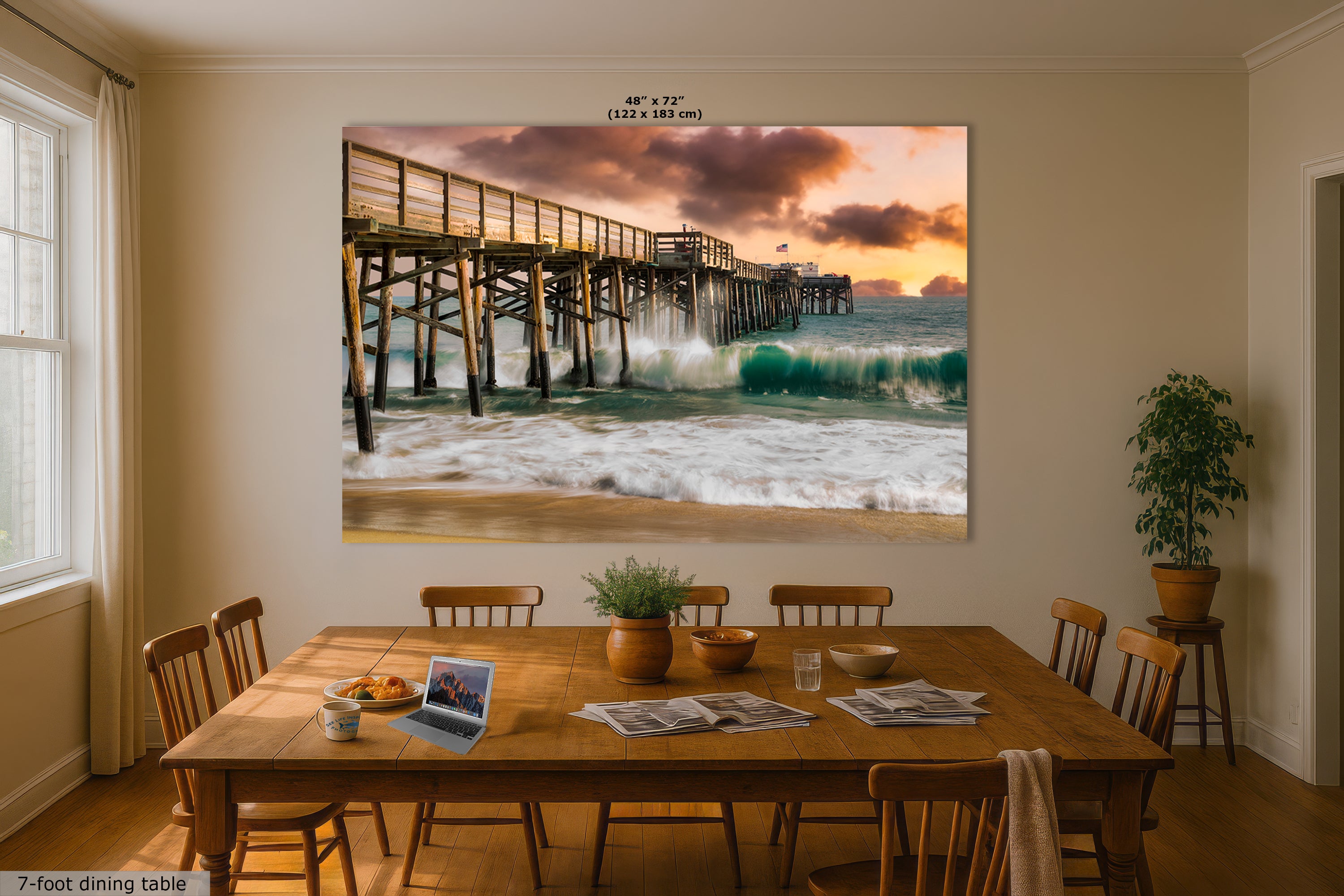 Limited Edition Fine Art Photography Ocean Picture, California Coastline Rolling Waves Under Pier