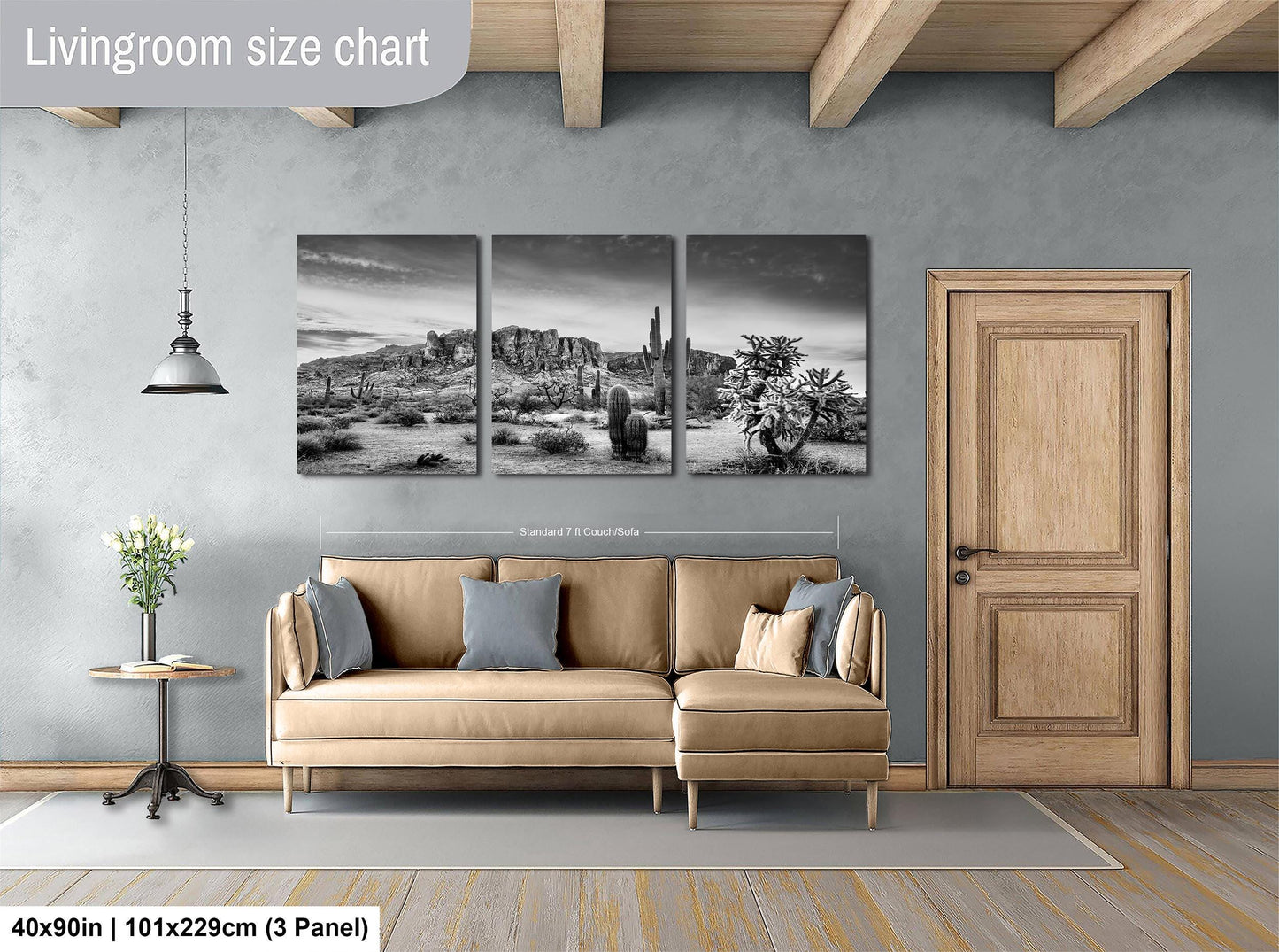 Arizona Desert Picture in Black and White, Saguaro Cactus Artwork Nature Photo, Southwestern Wall Art of Superstition Mountains at Lost Dutchman State Park