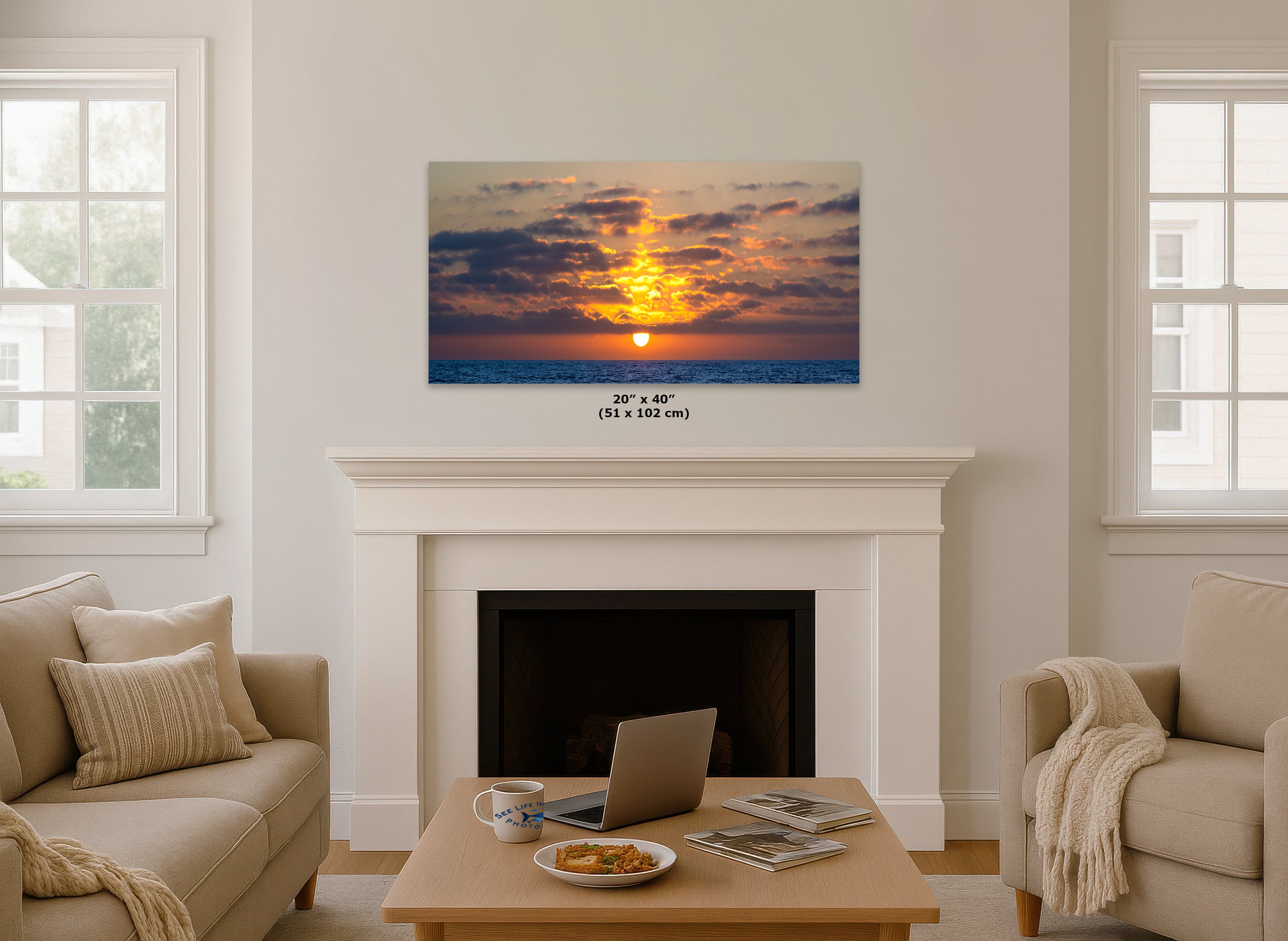 Limited Edition Fine Art Photography, Ocean Picture California Coastline Sunset Through Clouds