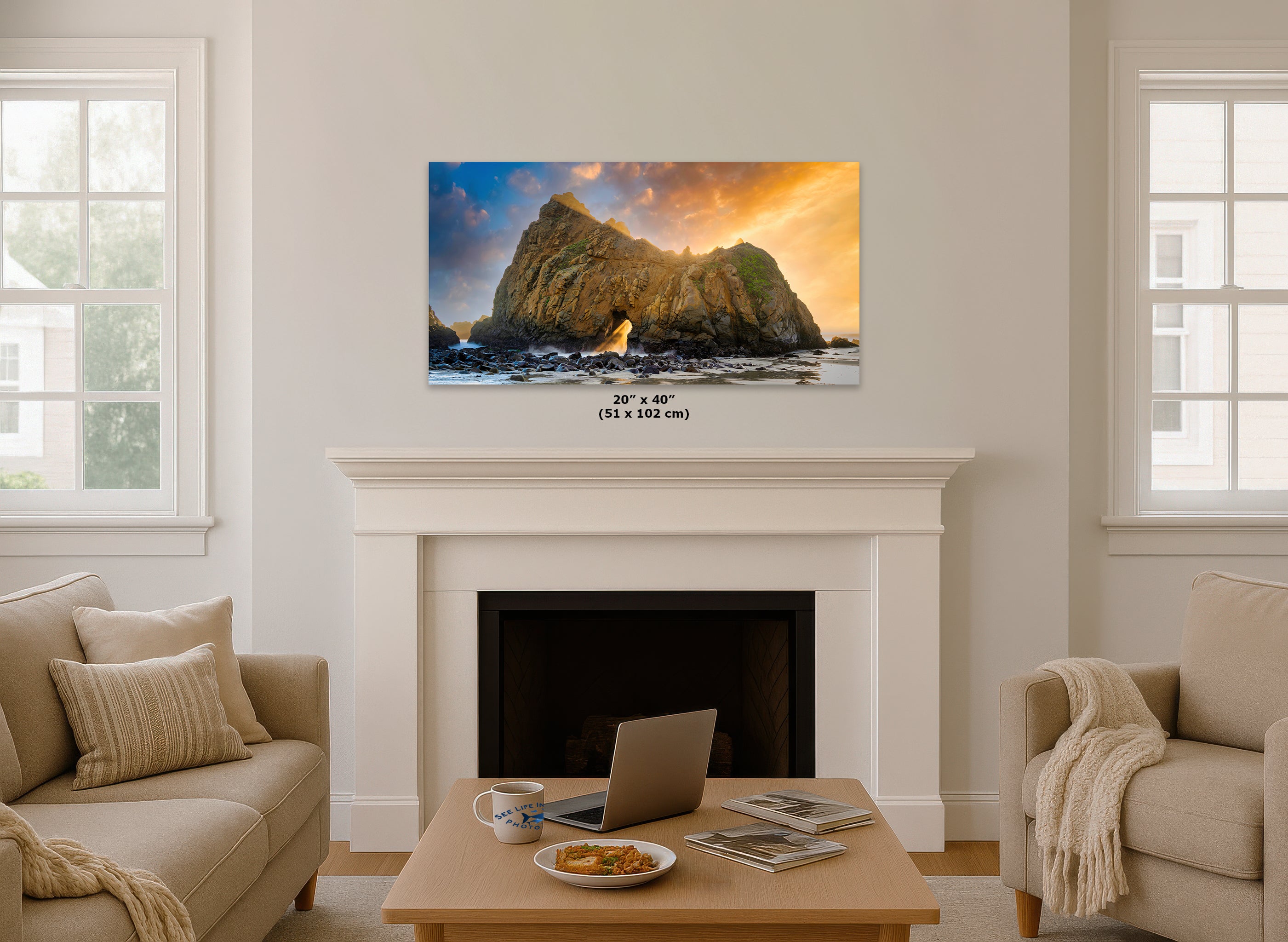 Pfeiffer Beach Big Sur California Coastline Ocean Picture Nature Photo of Keyhole Arch, Relaxation Artwork, Meditation, Office House Decor