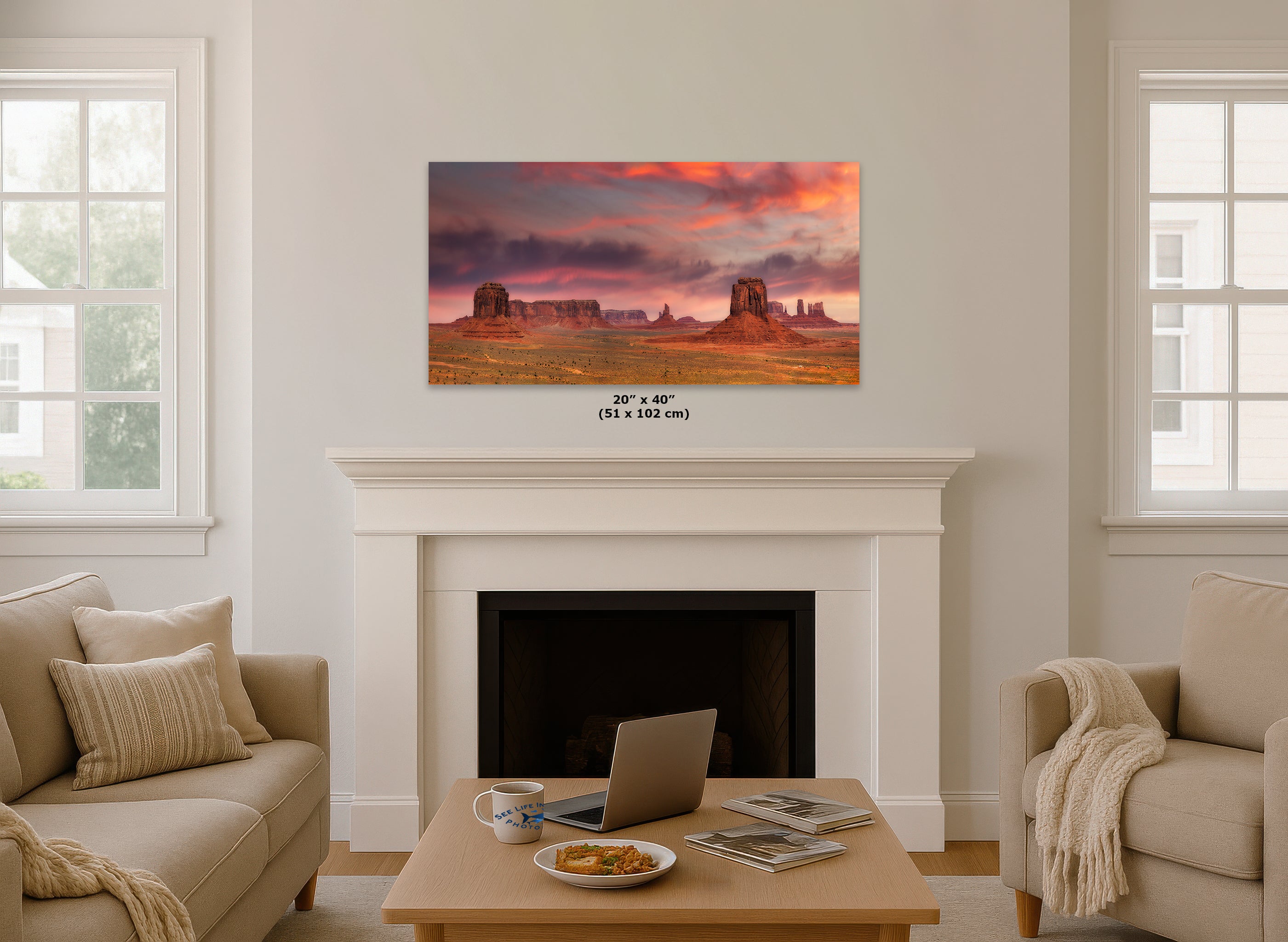 Monument Valley Arizona Desert Picture Nature Photo Panorama, Bohemian Style Relaxation Artwork for Meditation, Apartment, Office & House Decor