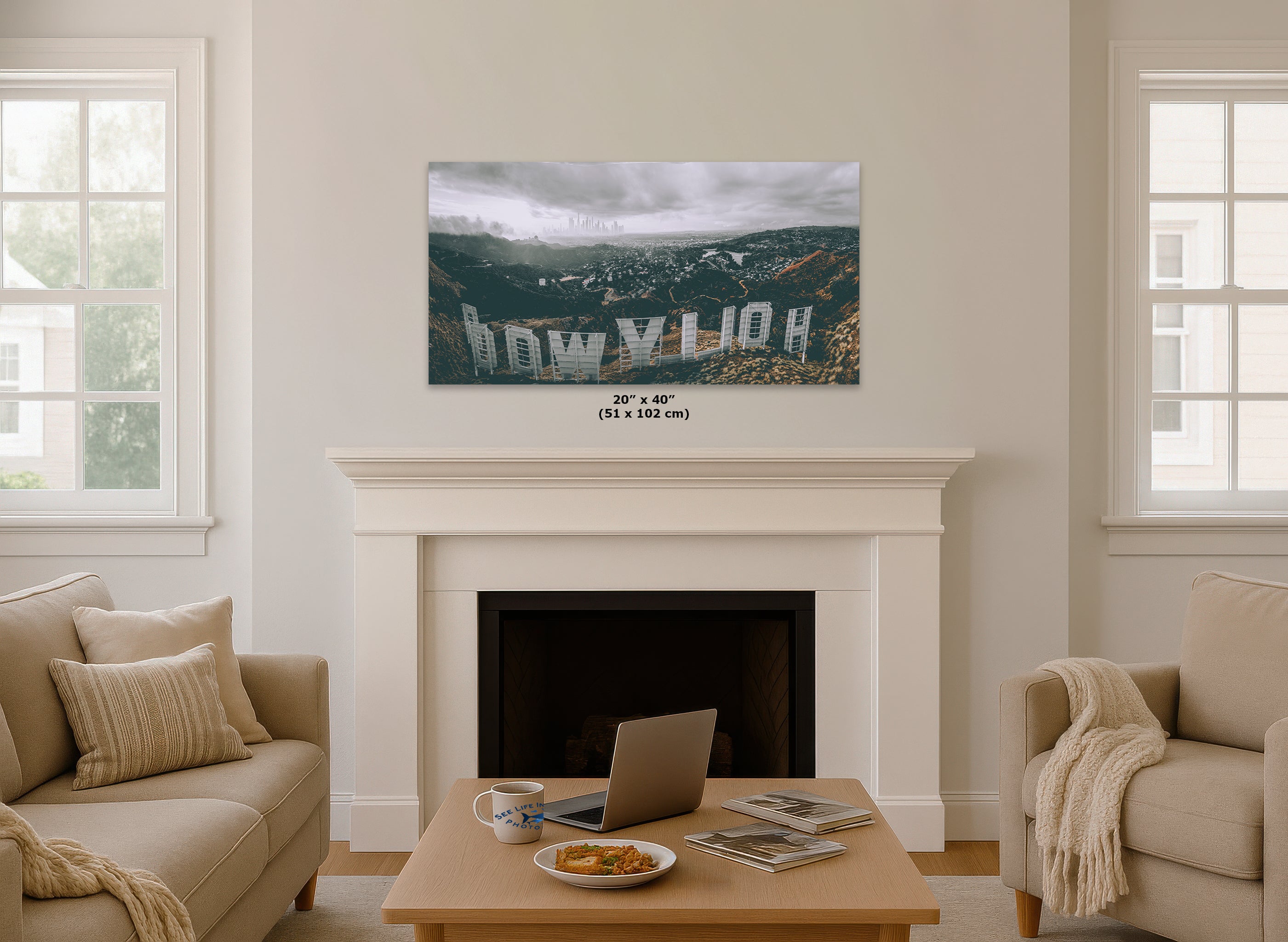Hollywood Sign Los Angeles Skyline Retro Southern California Cityscape Urban Decor for Home or Office