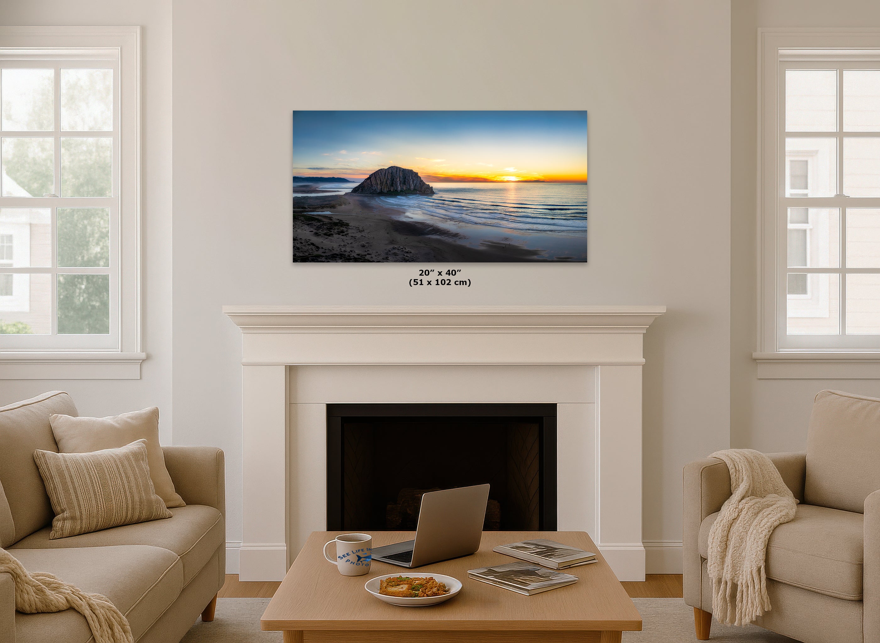 Morro Bay California Coastline Ocean Picture Nature Photo Panorama, Morro Rock Coastal Relaxation Artwork, Dorm Room, Office & House Decor