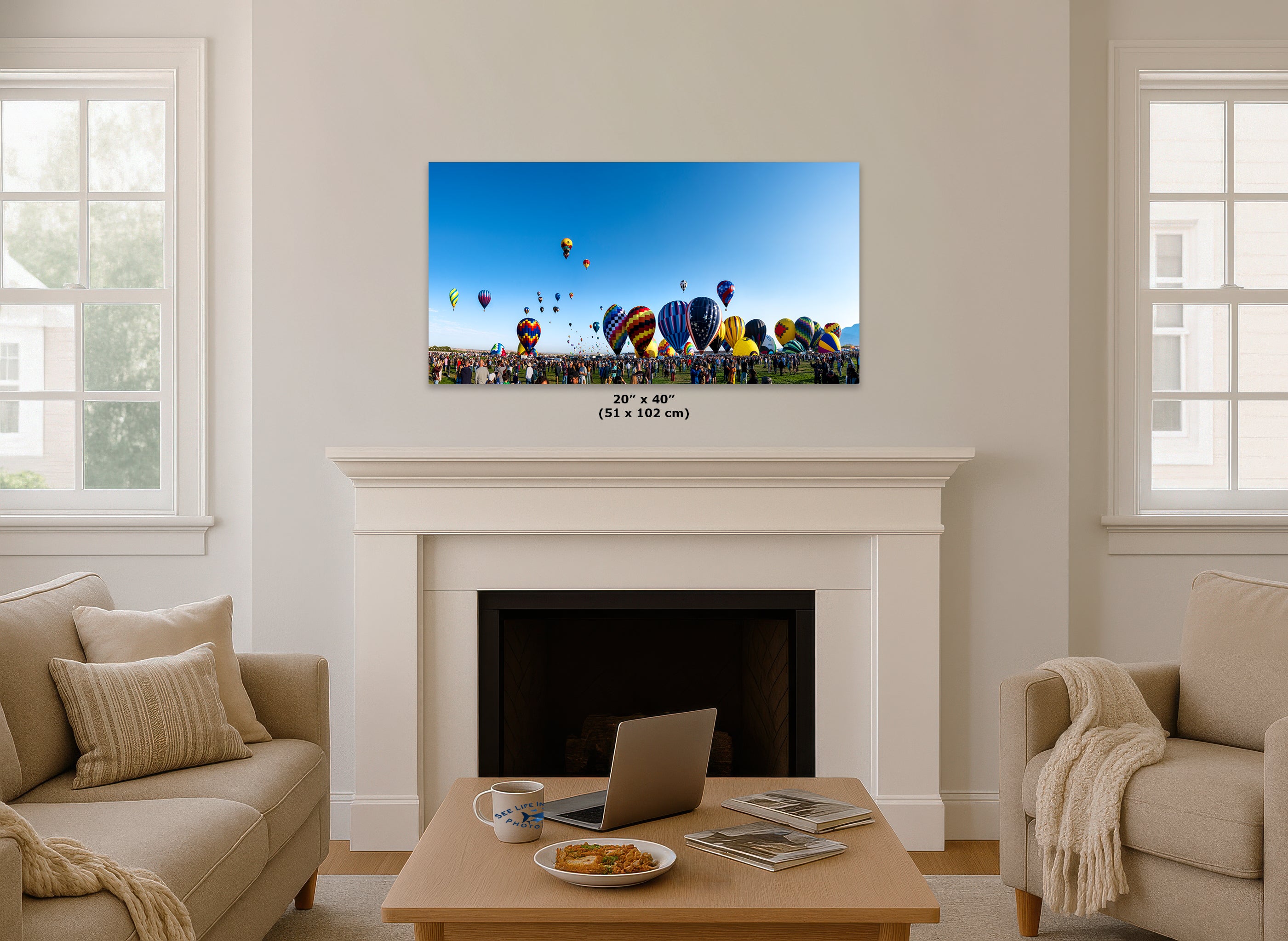 Hot Air Balloon Festival Mass Ascension Panorama Photo | Albuquerque New Mexico Balloon Fiesta Wall Art | Office, Cubicle & House Decor