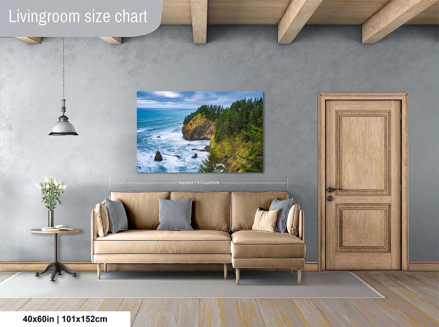 Oregon Coast Ocean Picture, Pacific Northwest Coastline Nature Photo Relaxation Artwork for Meditation, Apartment, Office & House Décor