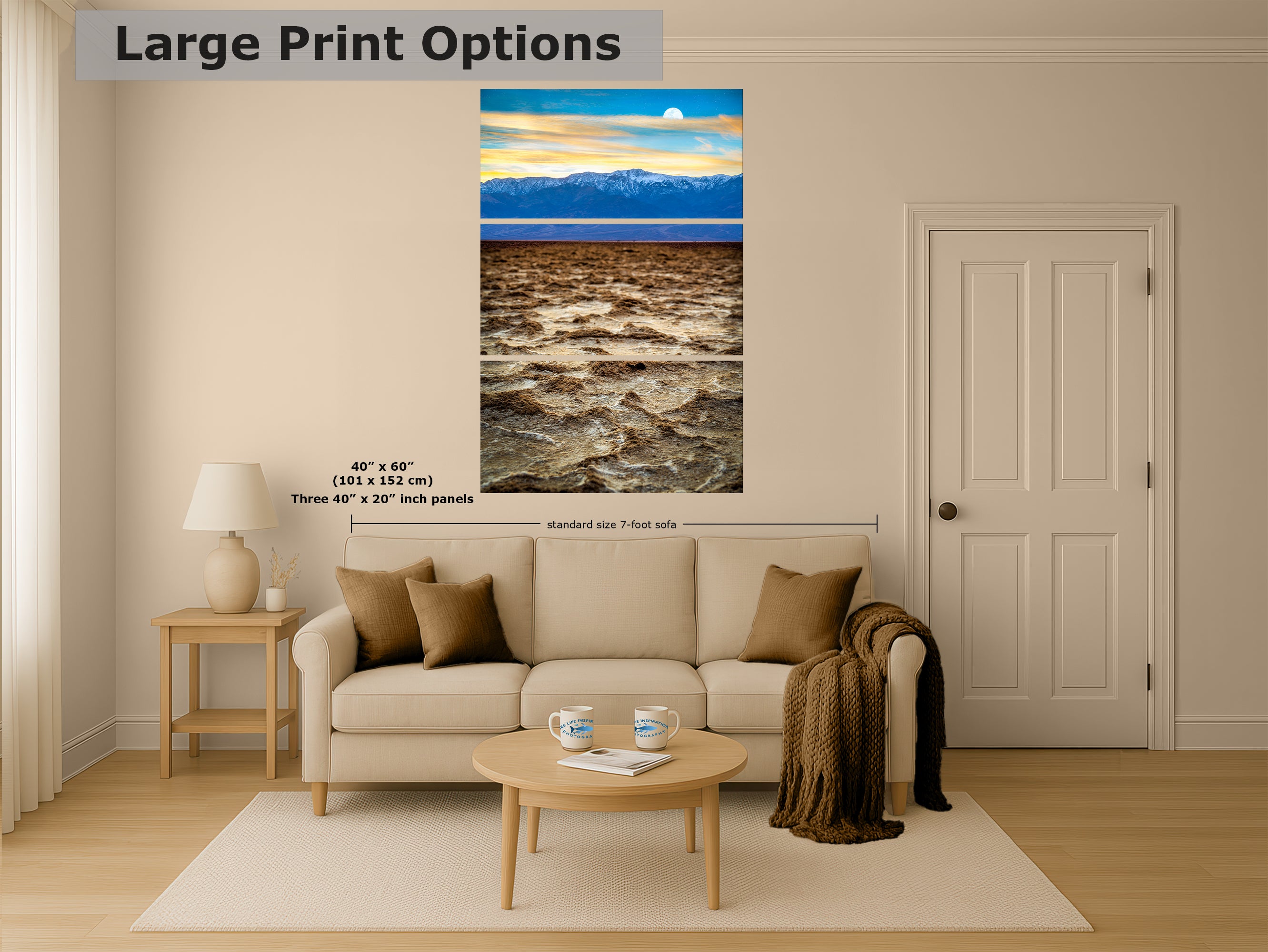 Death Valley National Park California Desert Picture Nature Photo, Badwater Basin Salt Flats and Telescope Peak Sunset Photo for House Decor