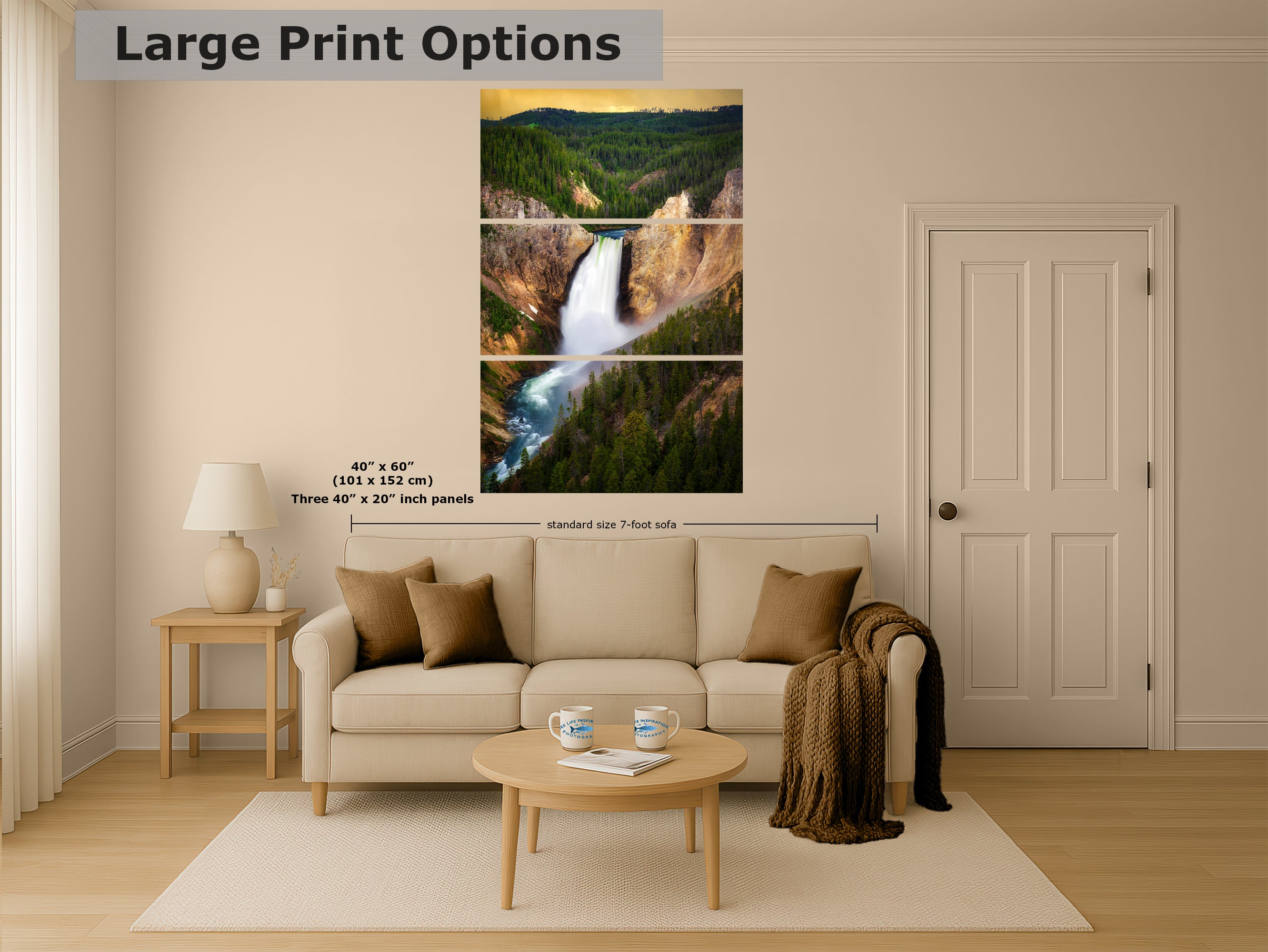 Yellowstone Falls National Park Waterfall Picture Nature Photo Relaxation Artwork Bohemian Style Wyoming Landscape, Meditation & House Decor