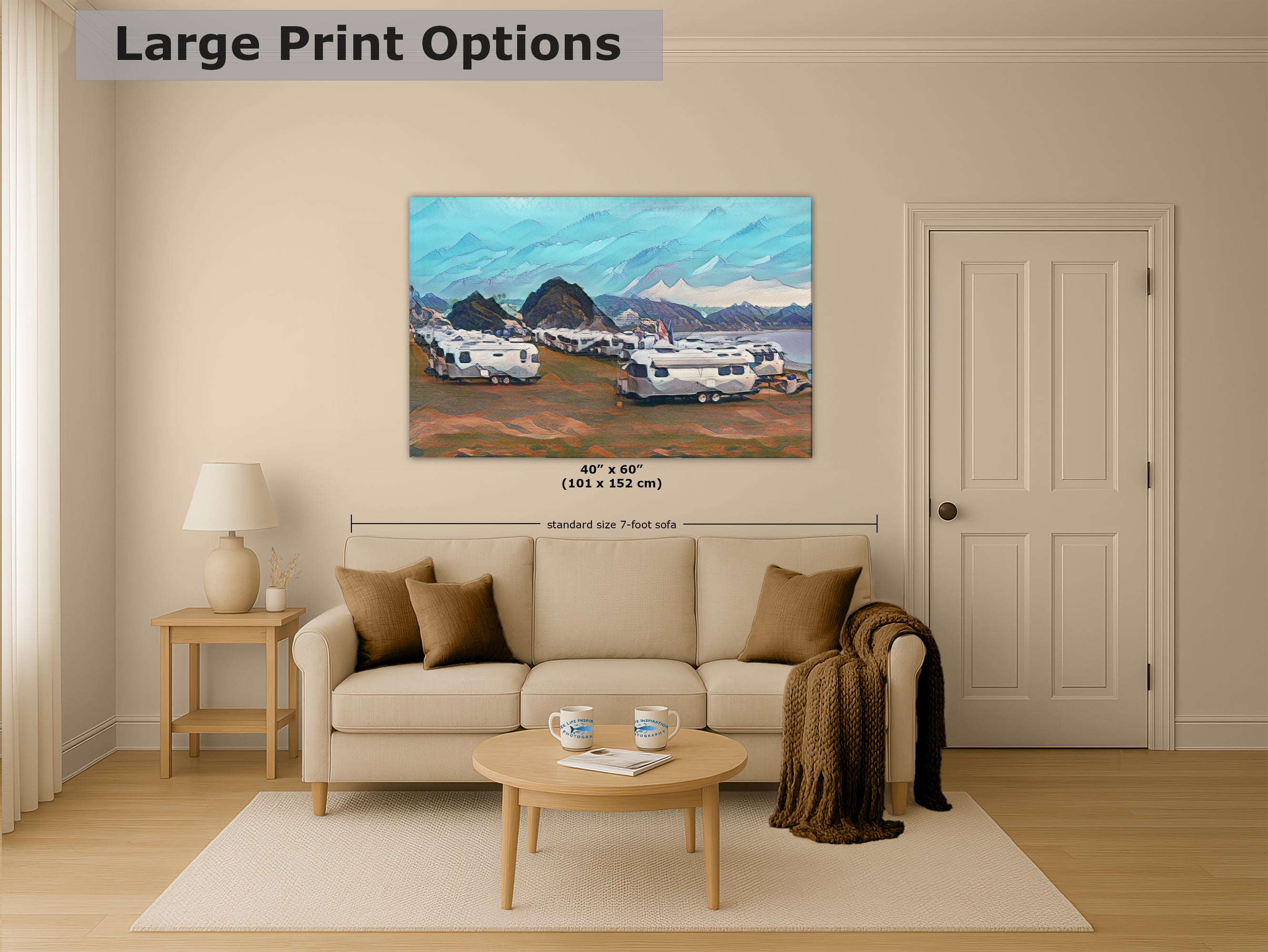 Airstream Travel Trailer with Mountainscape Camping Decoration