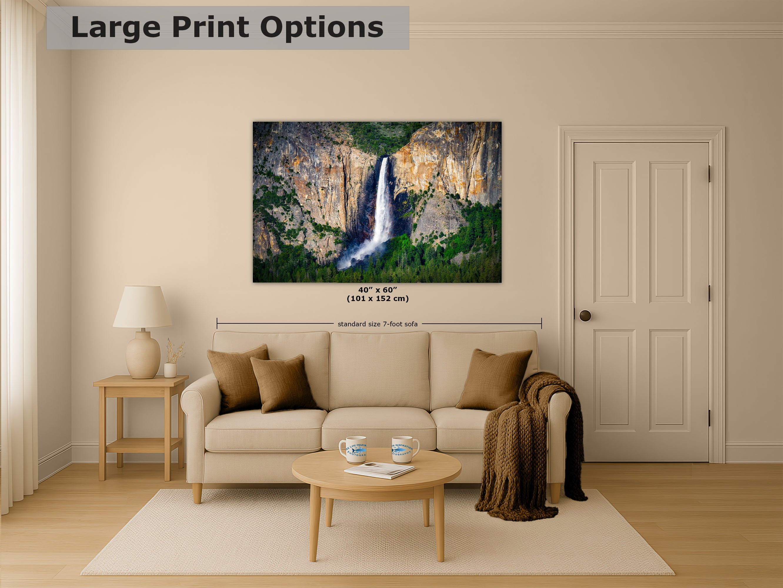 Bridalveil Falls Yosemite National Park Nature Photo Close Up, Relaxation Artwork Waterfall Picture for Meditation, Dorm Room, Office, and House Decor