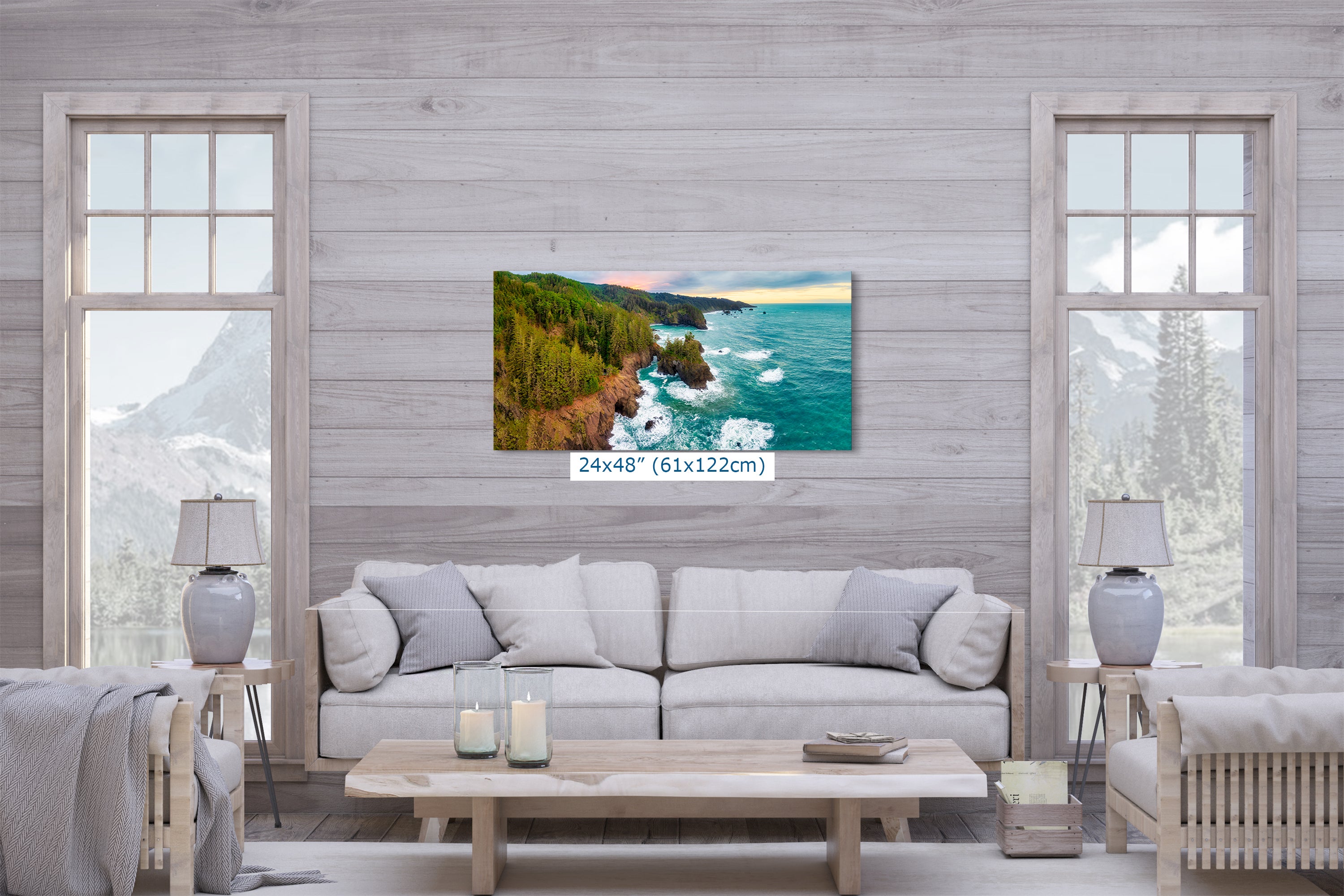 Oregon Coast Ocean Picture, Pacific Northwest Nature Photo Panorama Relaxation Artwork for Meditation, Apartment, Office & House Decor