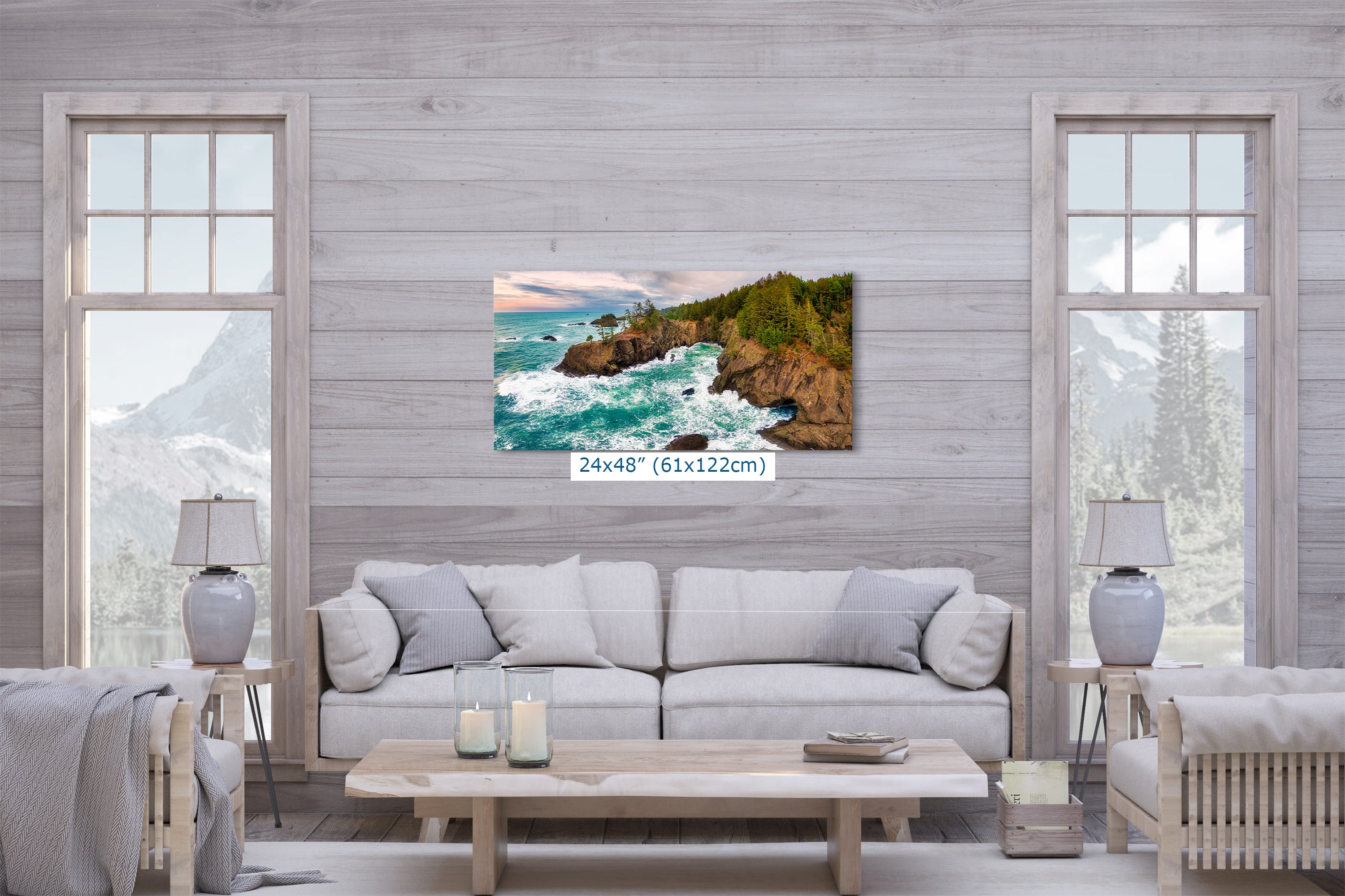 Oregon Coast Ocean Picture, Pacific Northwest Nature Photo Panorama Relaxation Artwork for Meditation, Apartment, Office & House Decor