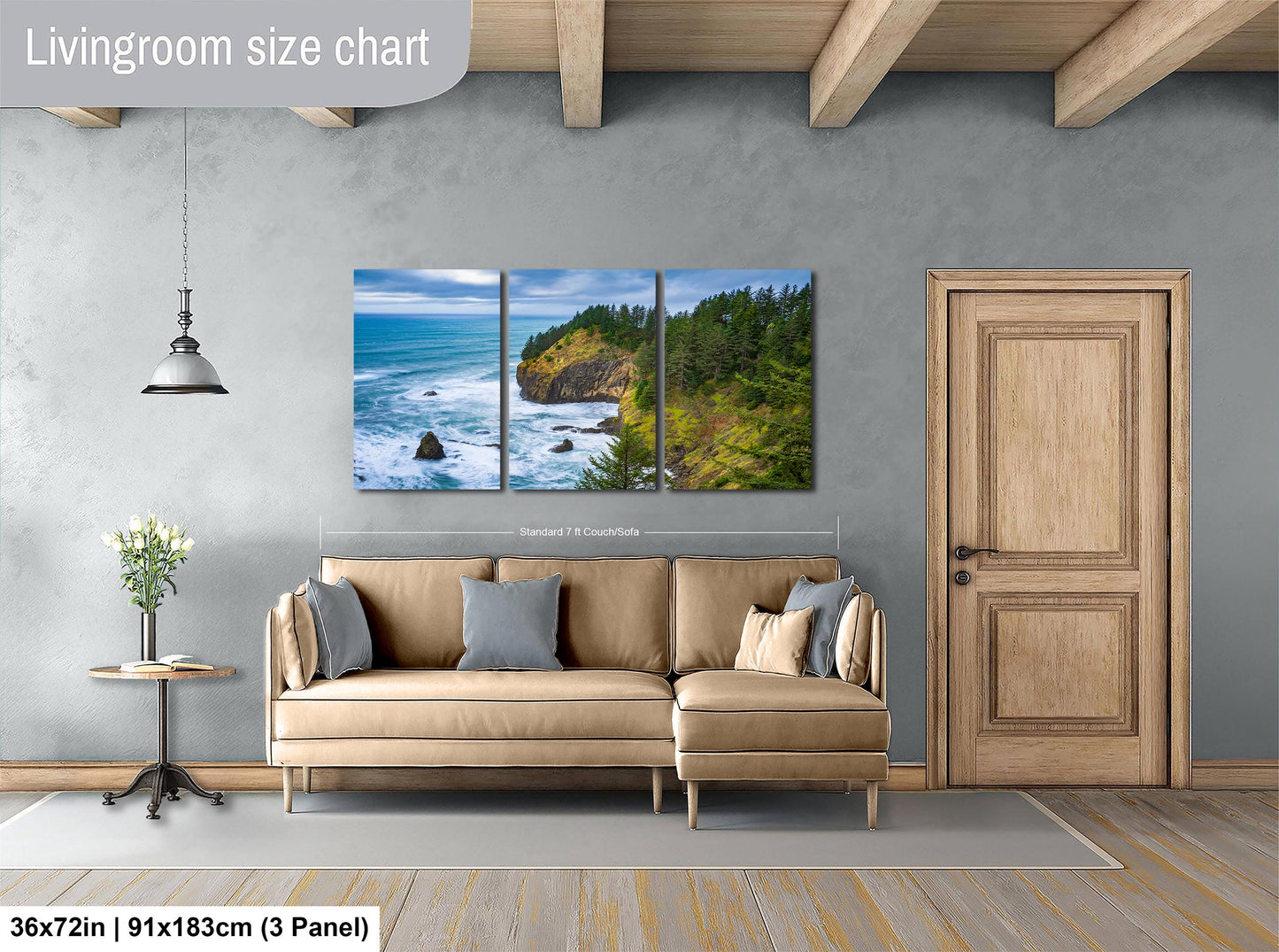 Oregon Coast Ocean Picture, Pacific Northwest Coastline Nature Photo Relaxation Artwork for Meditation, Apartment, Office & House Décor