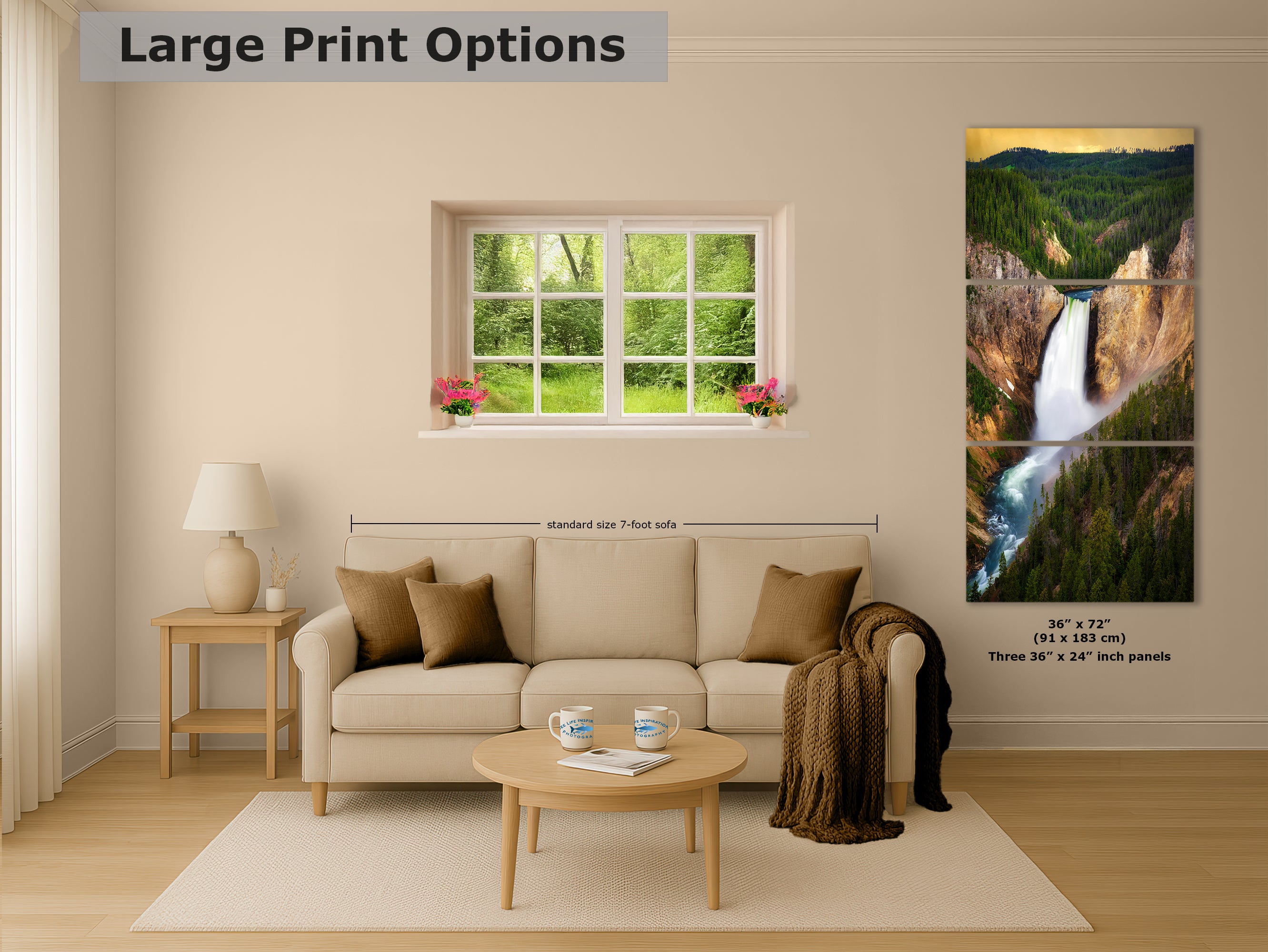 Yellowstone Falls National Park Waterfall Picture Nature Photo Relaxation Artwork Bohemian Style Wyoming Landscape, Meditation & House Decor