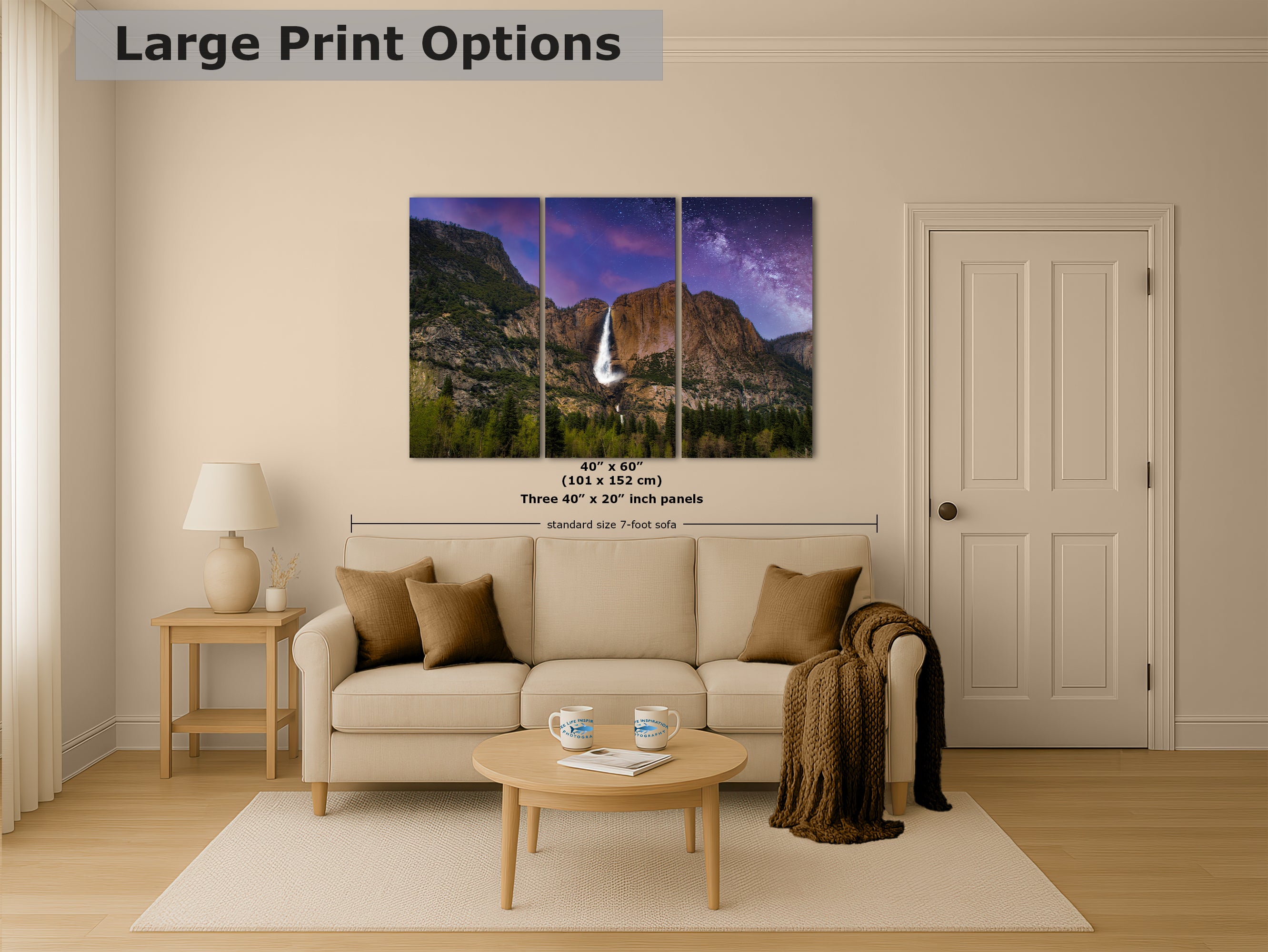 Yosemite National Park Waterfall Picture Nature Photo Relaxation Artwork, Yosemite Falls for Meditation, Office, Apartment, and House Decor