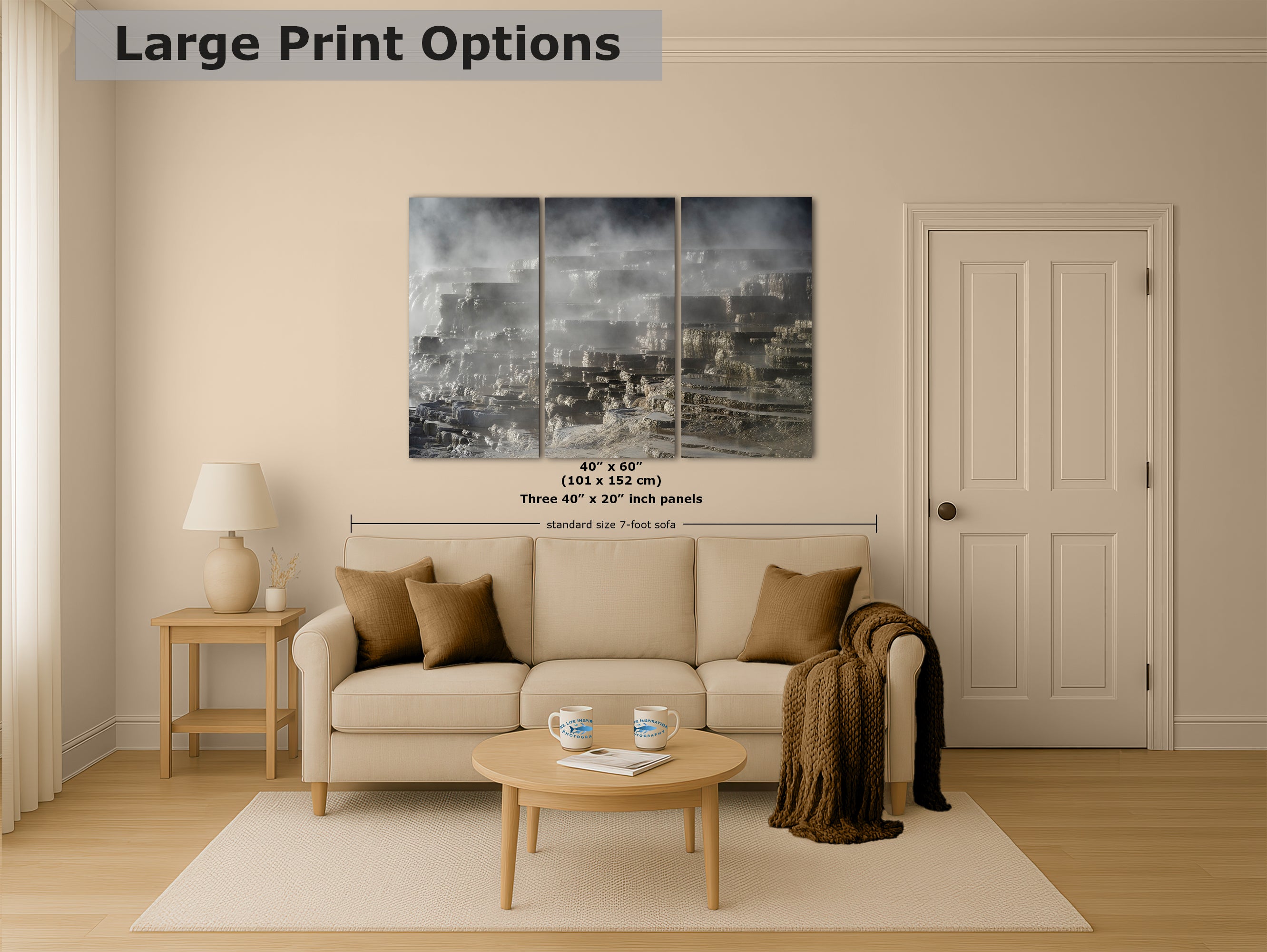 Mammoth Hot Springs Yellowstone National Park Nature Photo | Wyoming Mountain Picture Relaxation Artwork for Meditation or House Decor