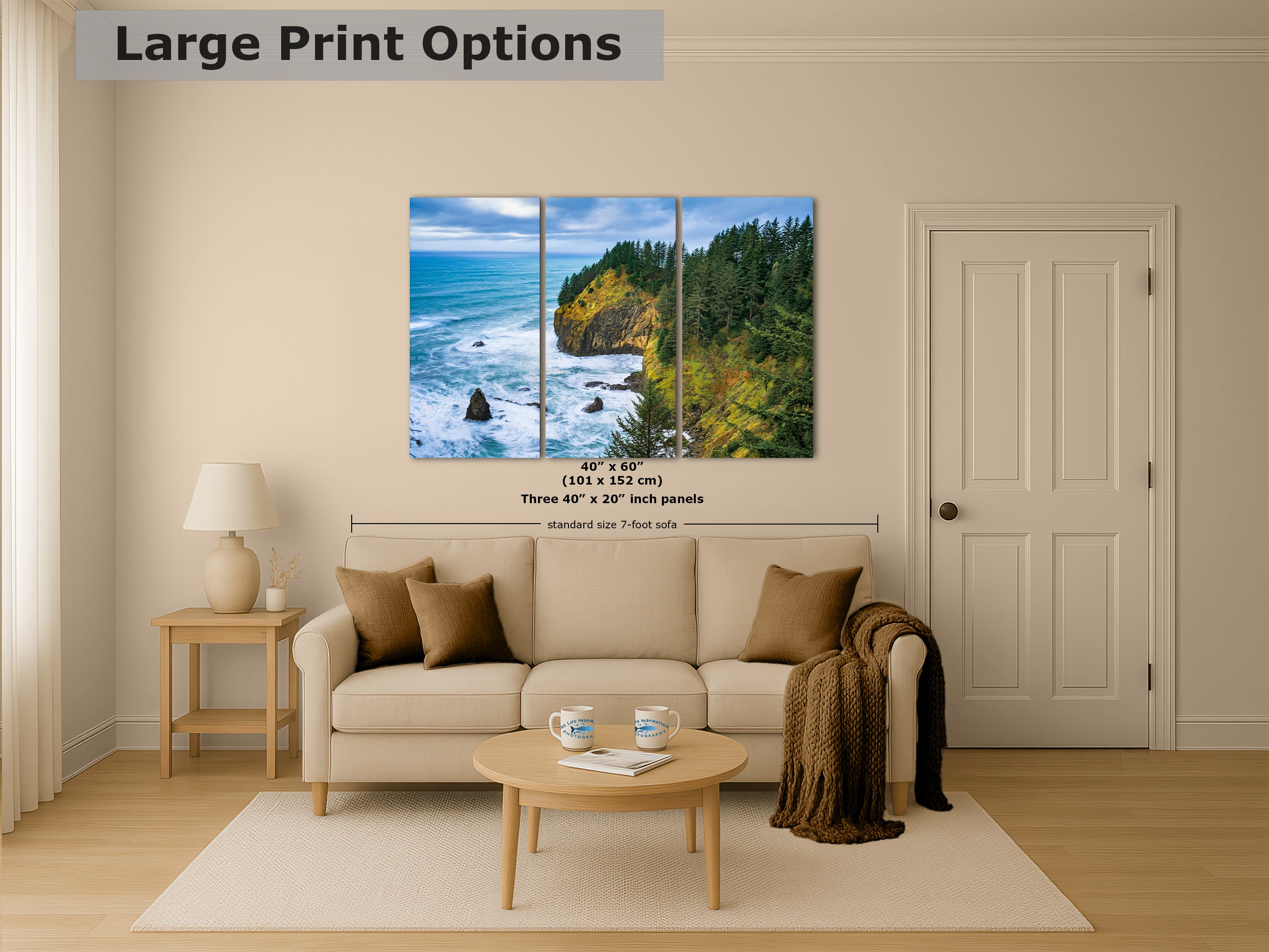 Oregon Coast Ocean Picture, Pacific Northwest Coastline Nature Photo Relaxation Artwork for Meditation, Apartment, Office & House Decor