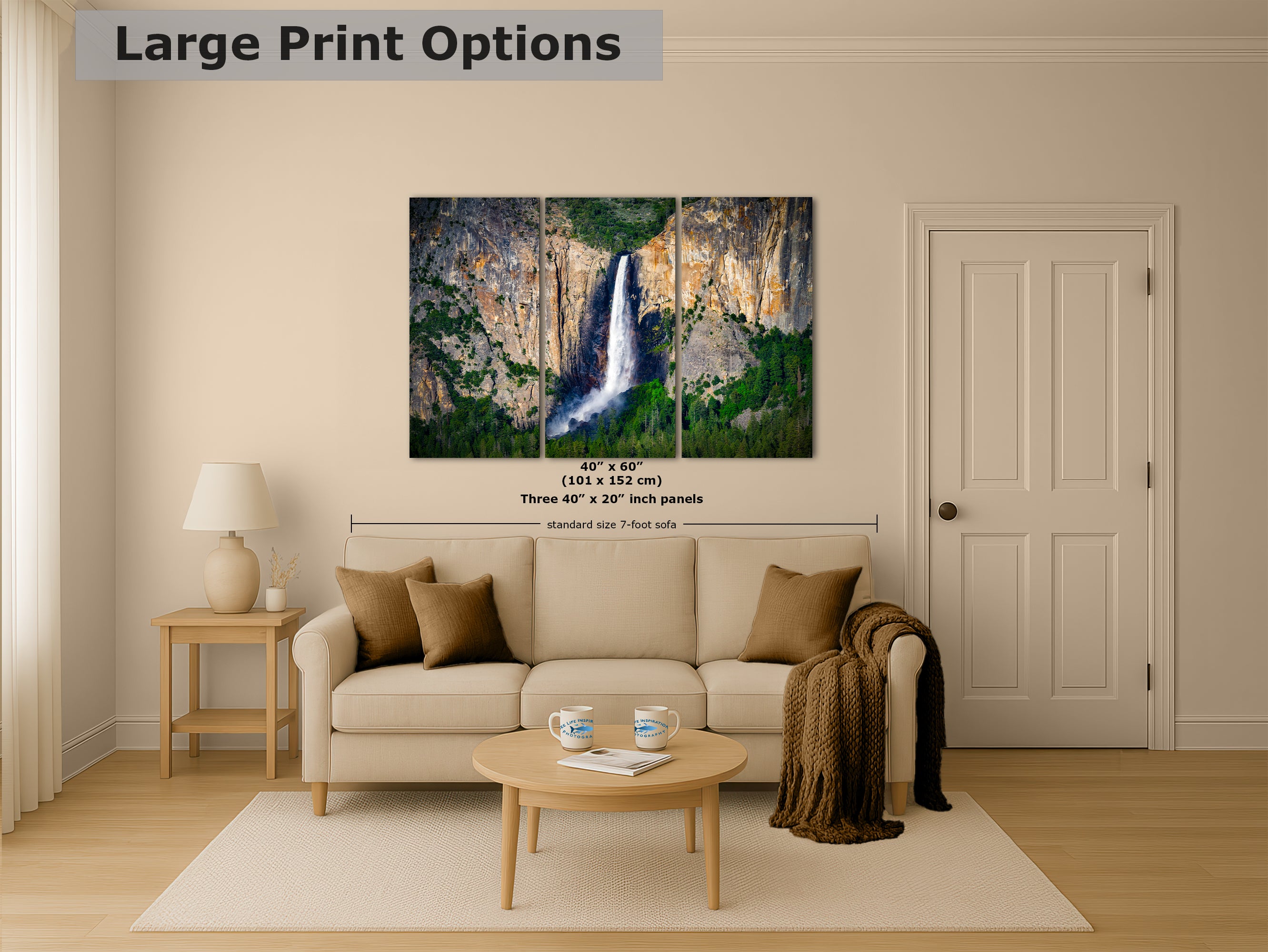 Bridalveil Falls Yosemite National Park Nature Photo Close Up, Relaxation Artwork Waterfall Picture for Meditation, Dorm Room, Office, and House Decor