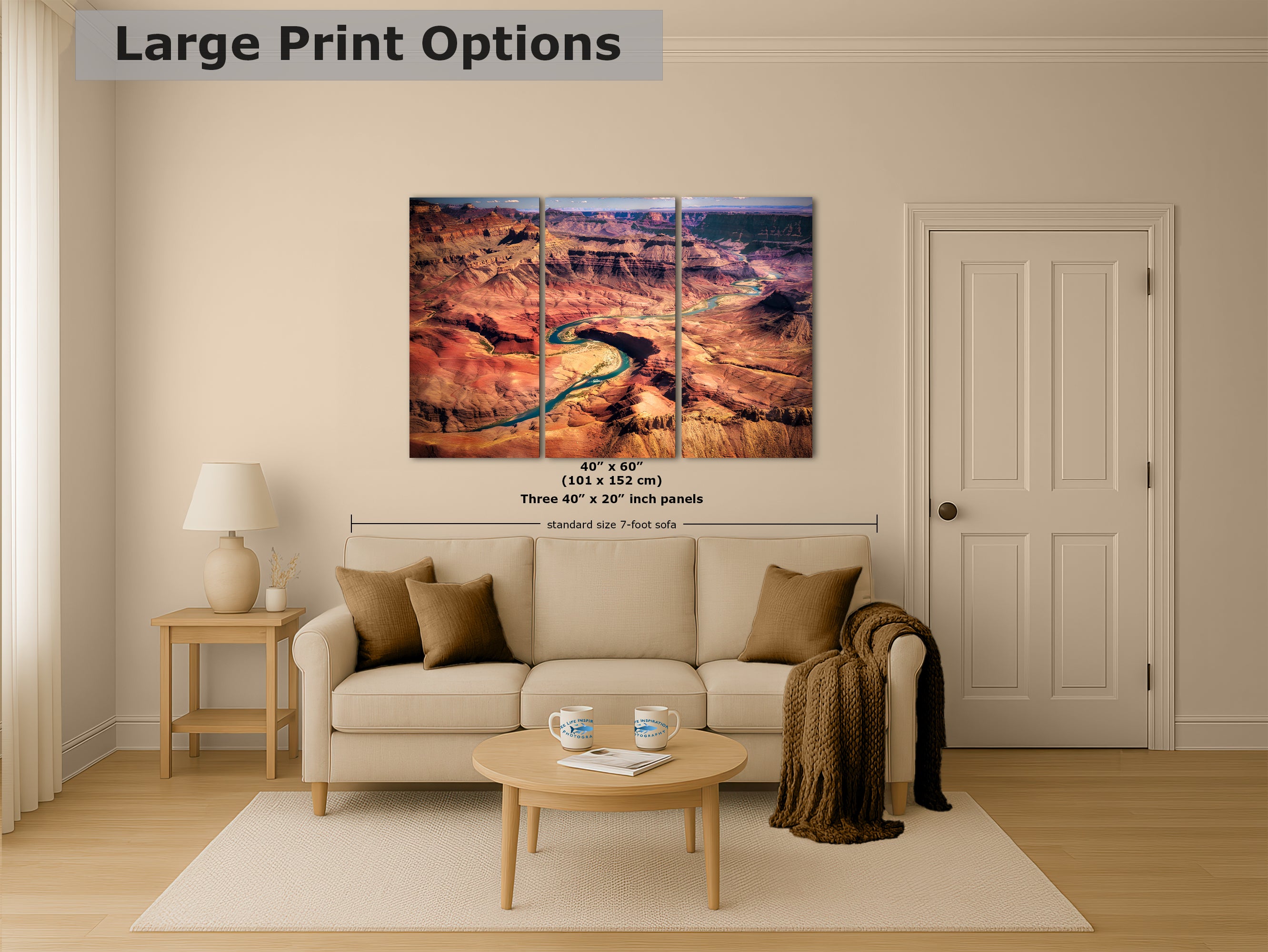 Grand Canyon National Park, Aerial Arizona Desert Picture Nature Photo, Bohemian Style Relaxation Artwork for Meditation, Apartment, Office & House Decor