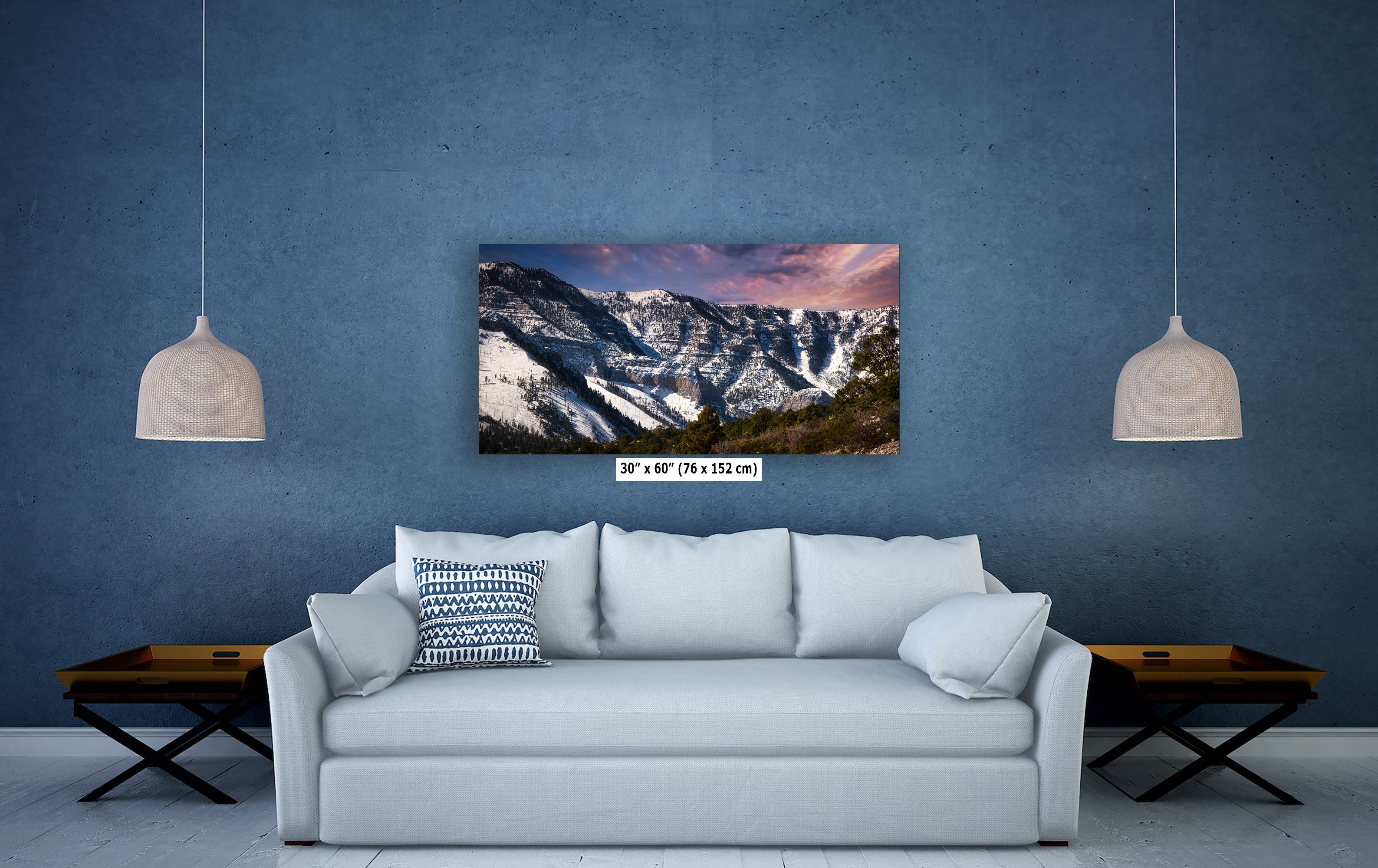 Mt Charleston Nevada Mountain Picture, Snowy Scenery Nature Photo Relaxation Artwork, Winter Landscape for Office, Dorm, Bohemian Decor