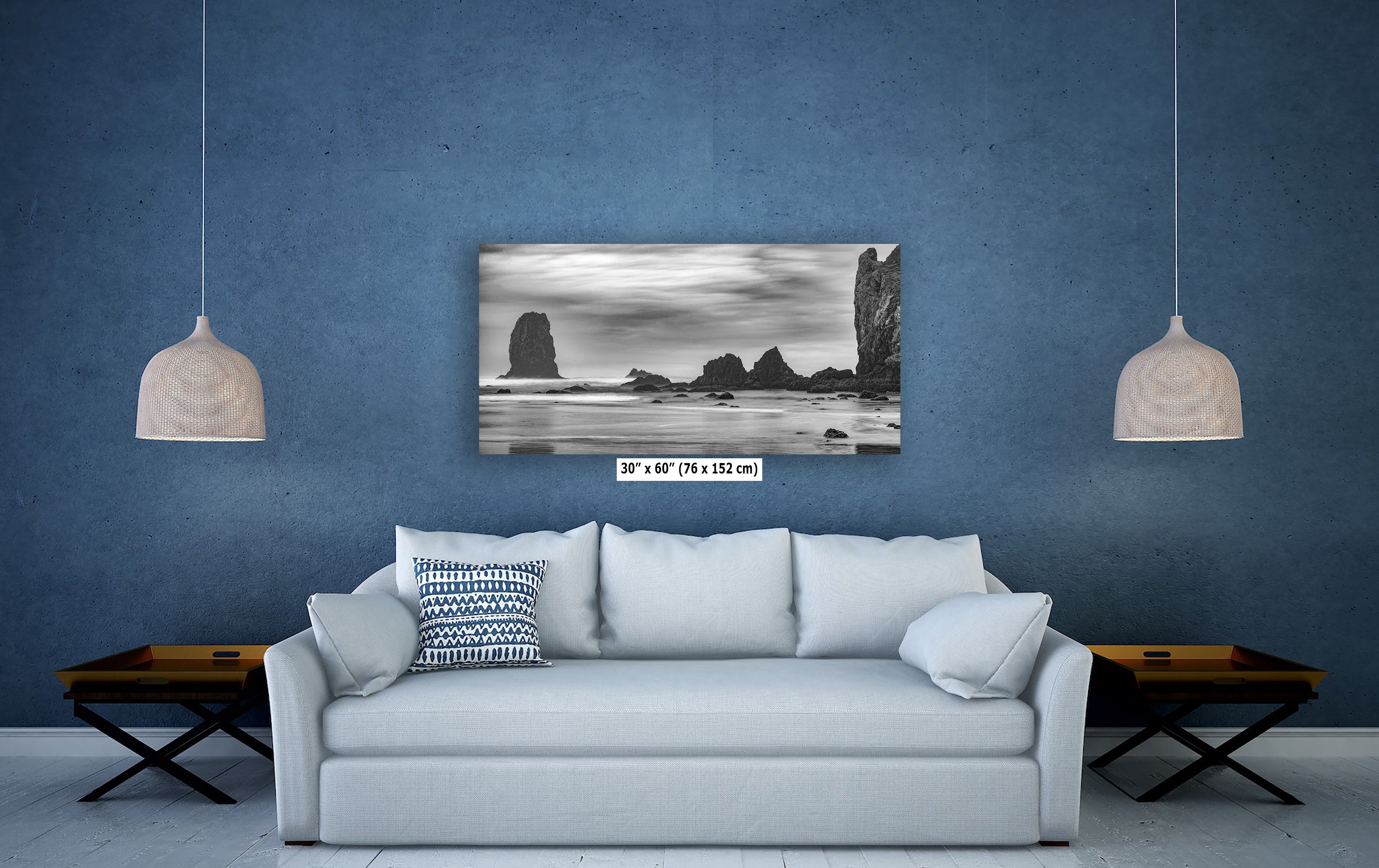 Cannon Beach Oregon Coast Ocean Picture Nature Photo, Black and White Haystack Rocks, Coastal Beach House Decor for Ocean Lovers