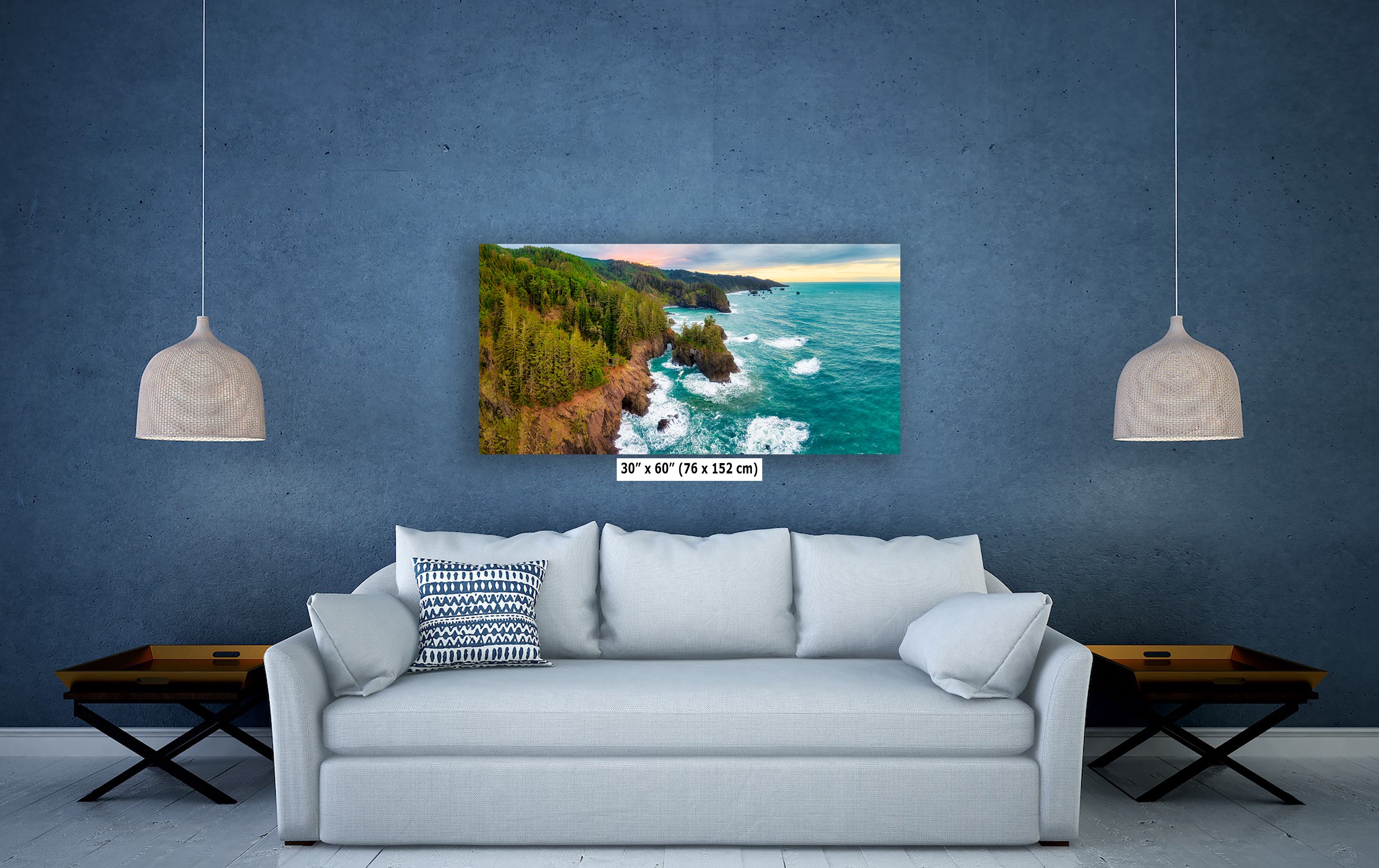 Oregon Coast Ocean Picture, Pacific Northwest Nature Photo Panorama Relaxation Artwork for Meditation, Apartment, Office & House Decor