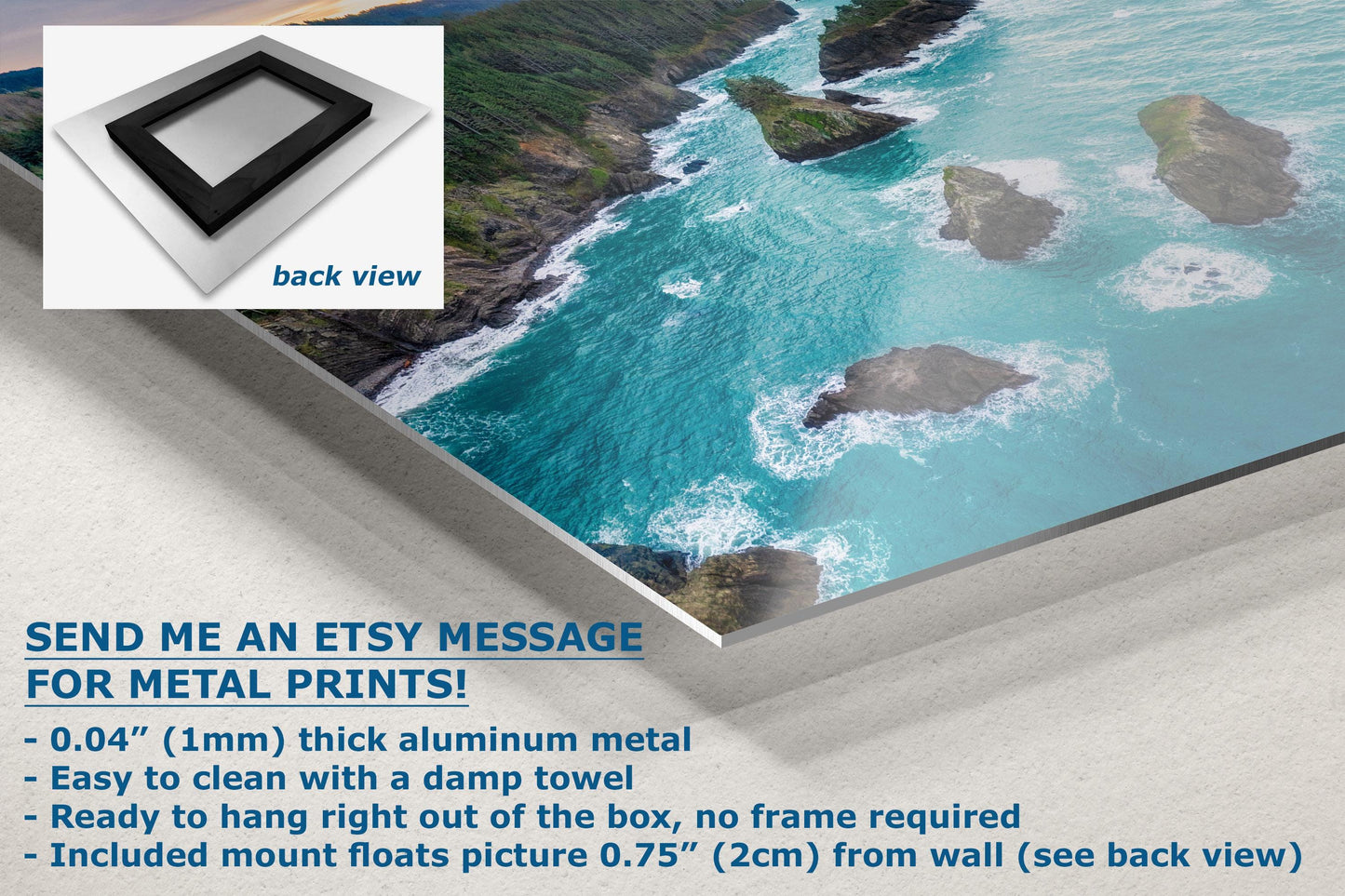 Aerial Oregon Coast Ocean Picture Sunrise, Pacific Northwest Nature Photo Relaxation Artwork for Meditation, Apartment, Office & House Décor