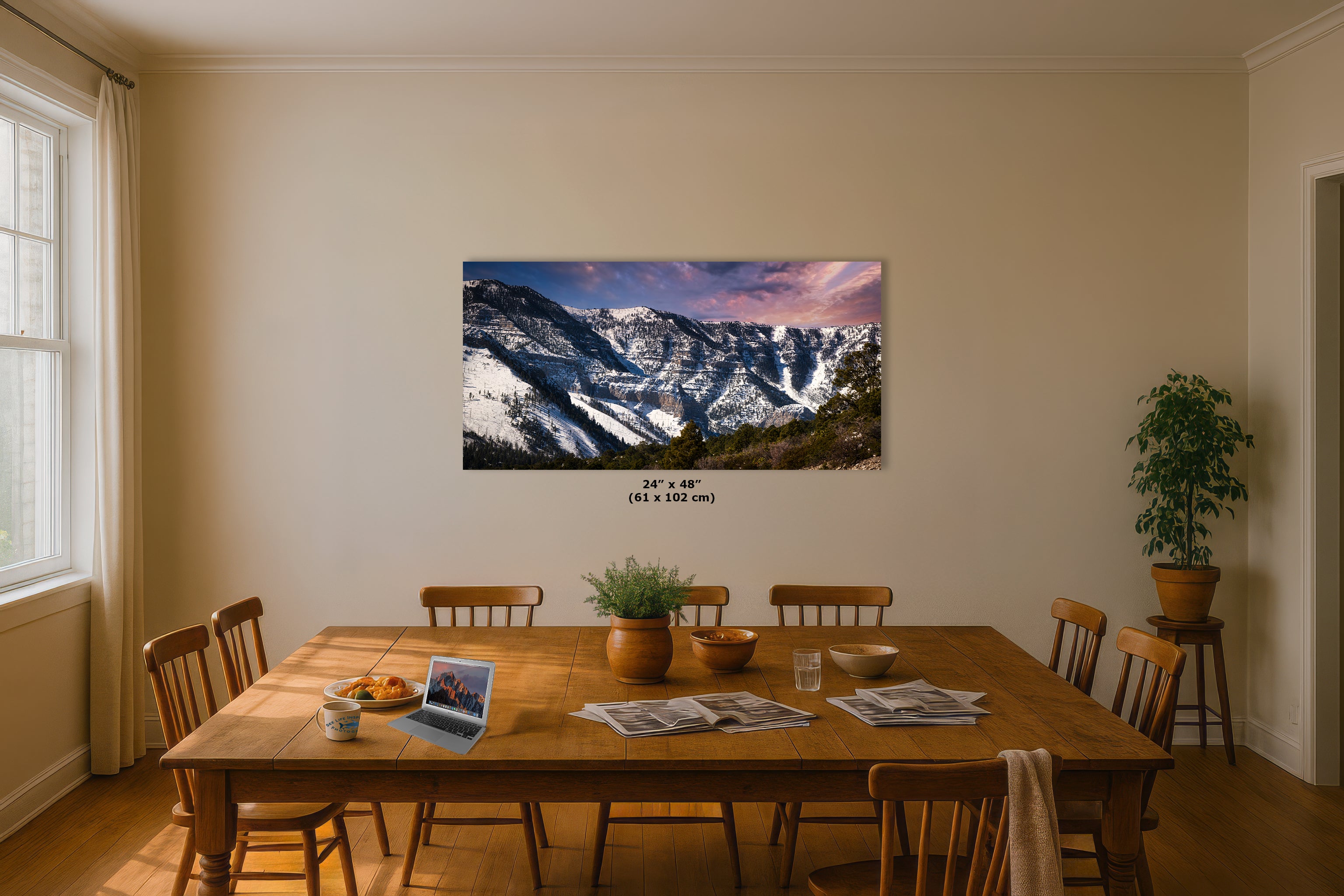 Mt Charleston Nevada Mountain Picture, Snowy Scenery Nature Photo Relaxation Artwork, Winter Landscape for Office, Dorm, Bohemian Decor