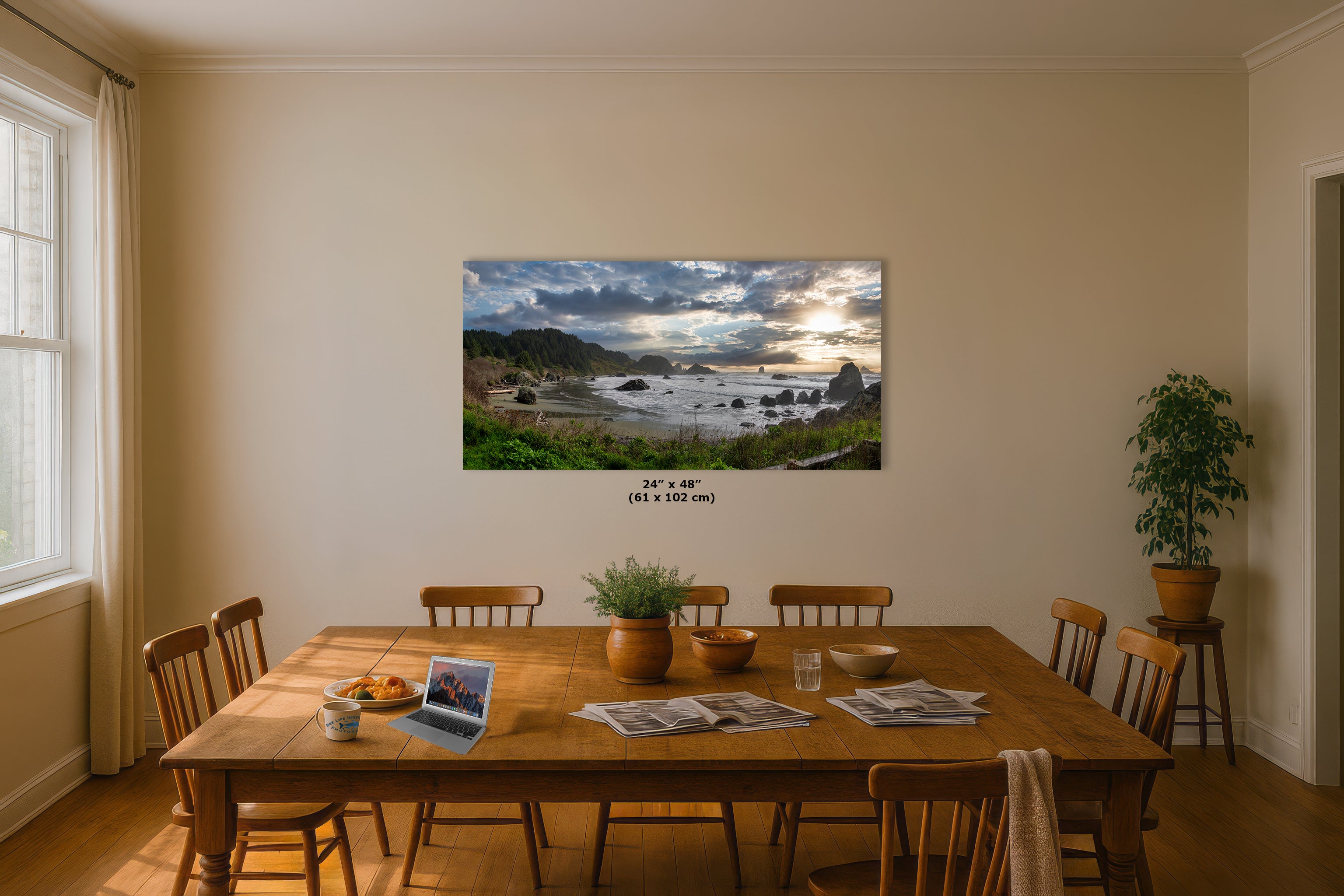 Lone Ranch Beach Oregon Coast Ocean Picture, Panorama Pacific Northwest Nature Photo Relaxation Artwork for Meditation, Apartment, Office & House Decor