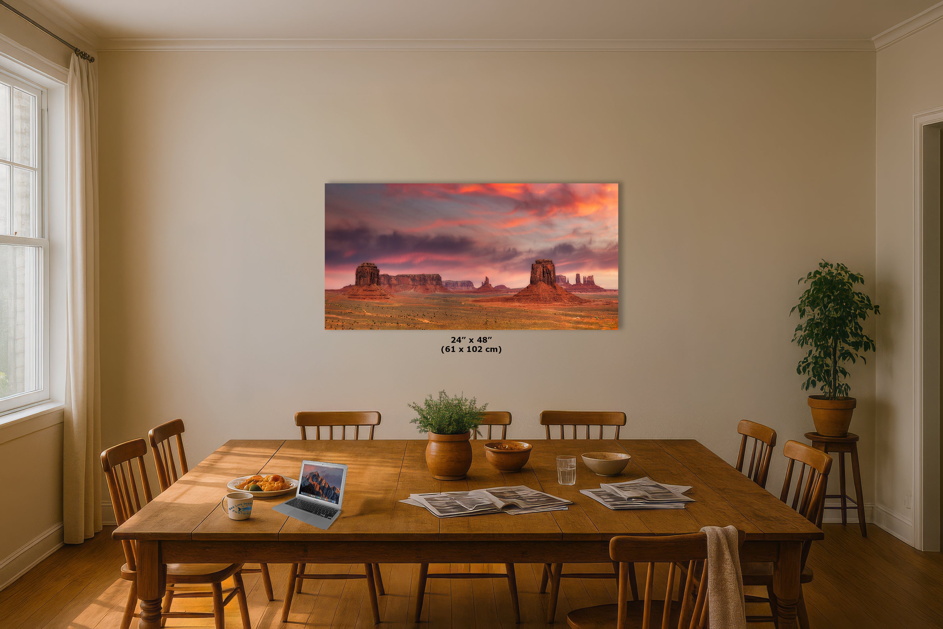 Monument Valley Arizona Desert Picture Nature Photo Panorama, Bohemian Style Relaxation Artwork for Meditation, Apartment, Office & House Decor