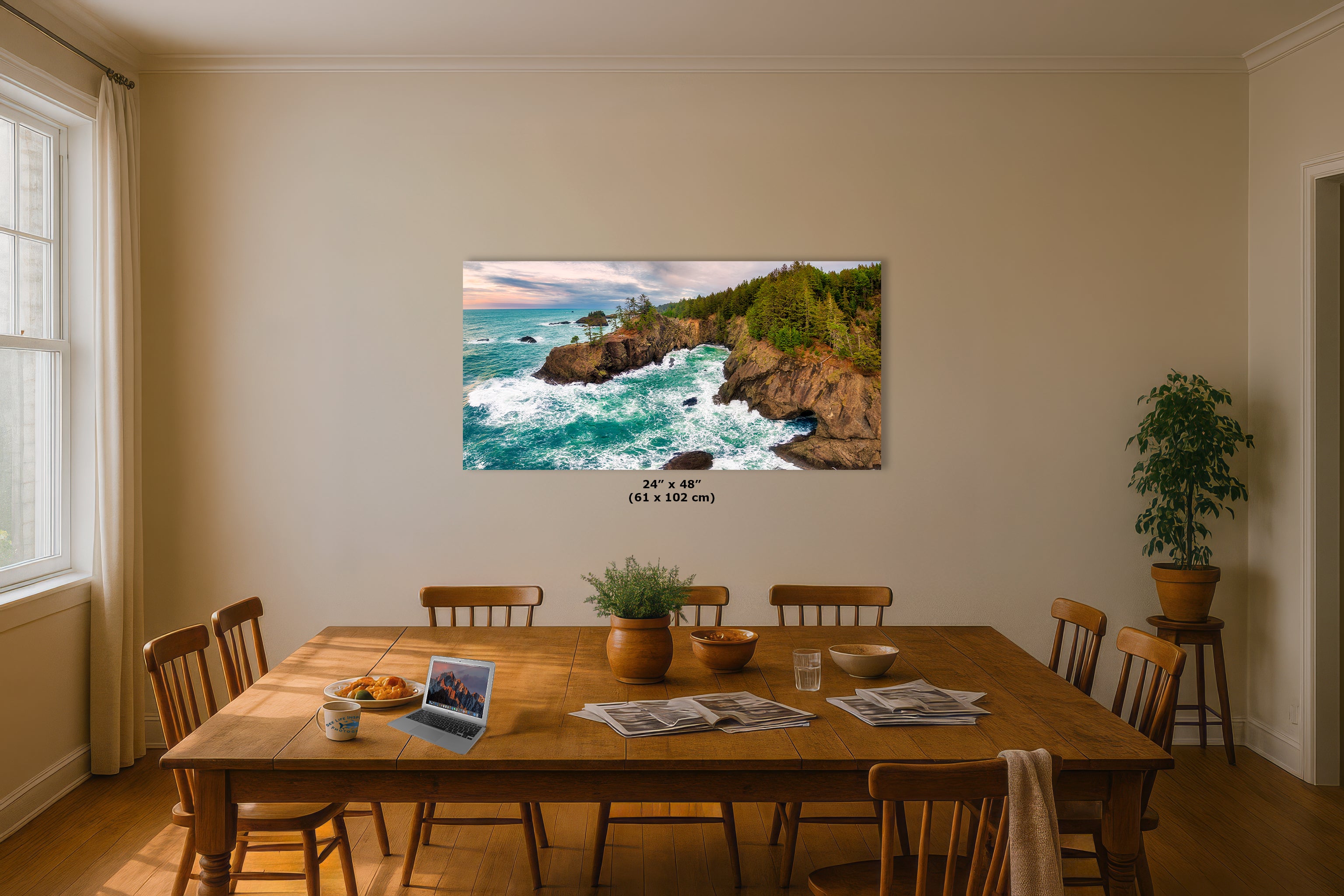 Oregon Coast Ocean Picture, Pacific Northwest Nature Photo Panorama Relaxation Artwork for Meditation, Apartment, Office & House Decor