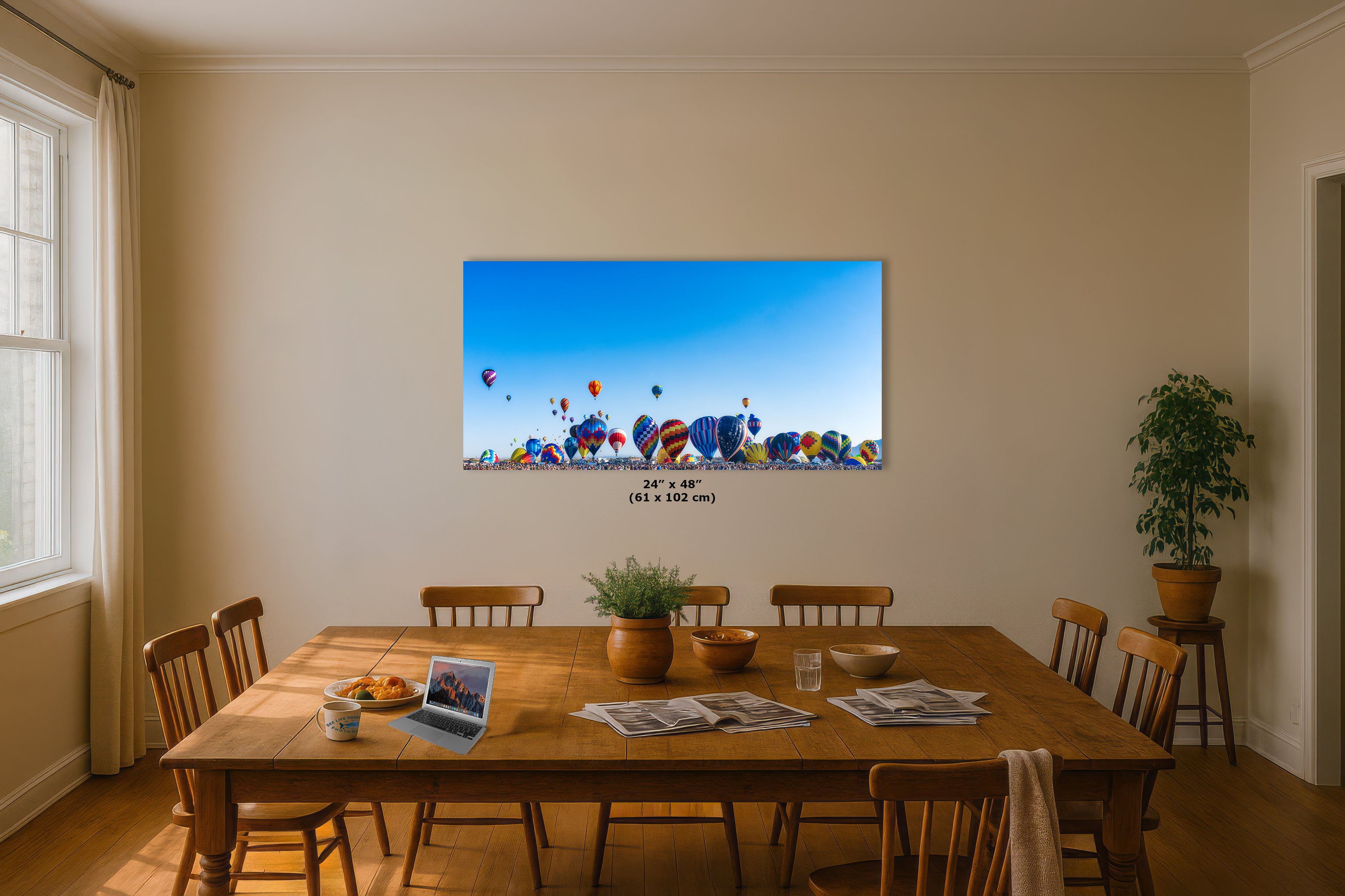 Hot Air Balloon Festival Mass Ascension Panorama Photo, Albuquerque New Mexico Balloon Fiesta Wall Art, Office, Cubicle & House Decor