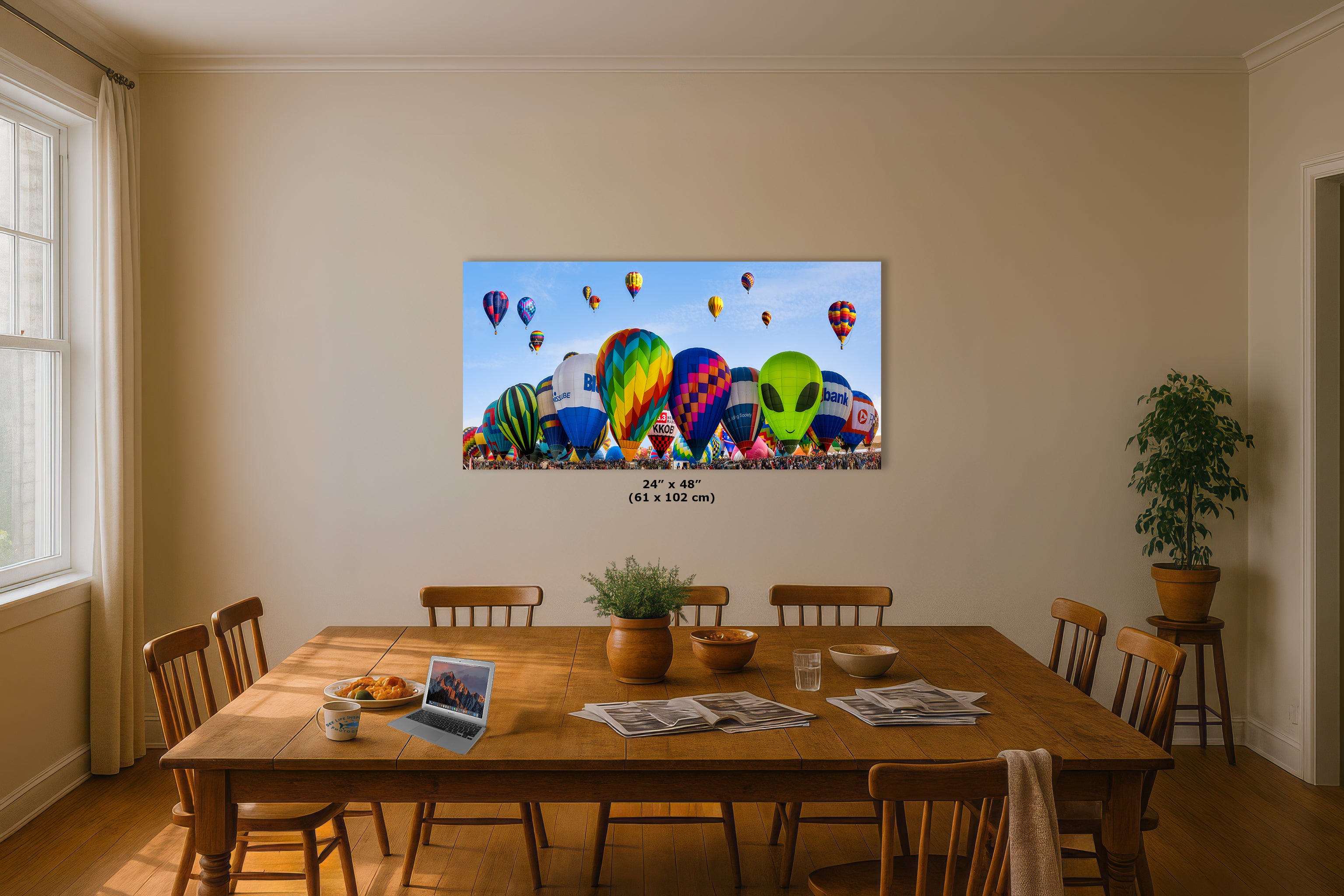 Hot Air Balloon Festival Mass Ascension Panorama Photo Lift Off | Albuquerque New Mexico Balloon Fiesta Wall Art | Office, Cubicle & House Decor
