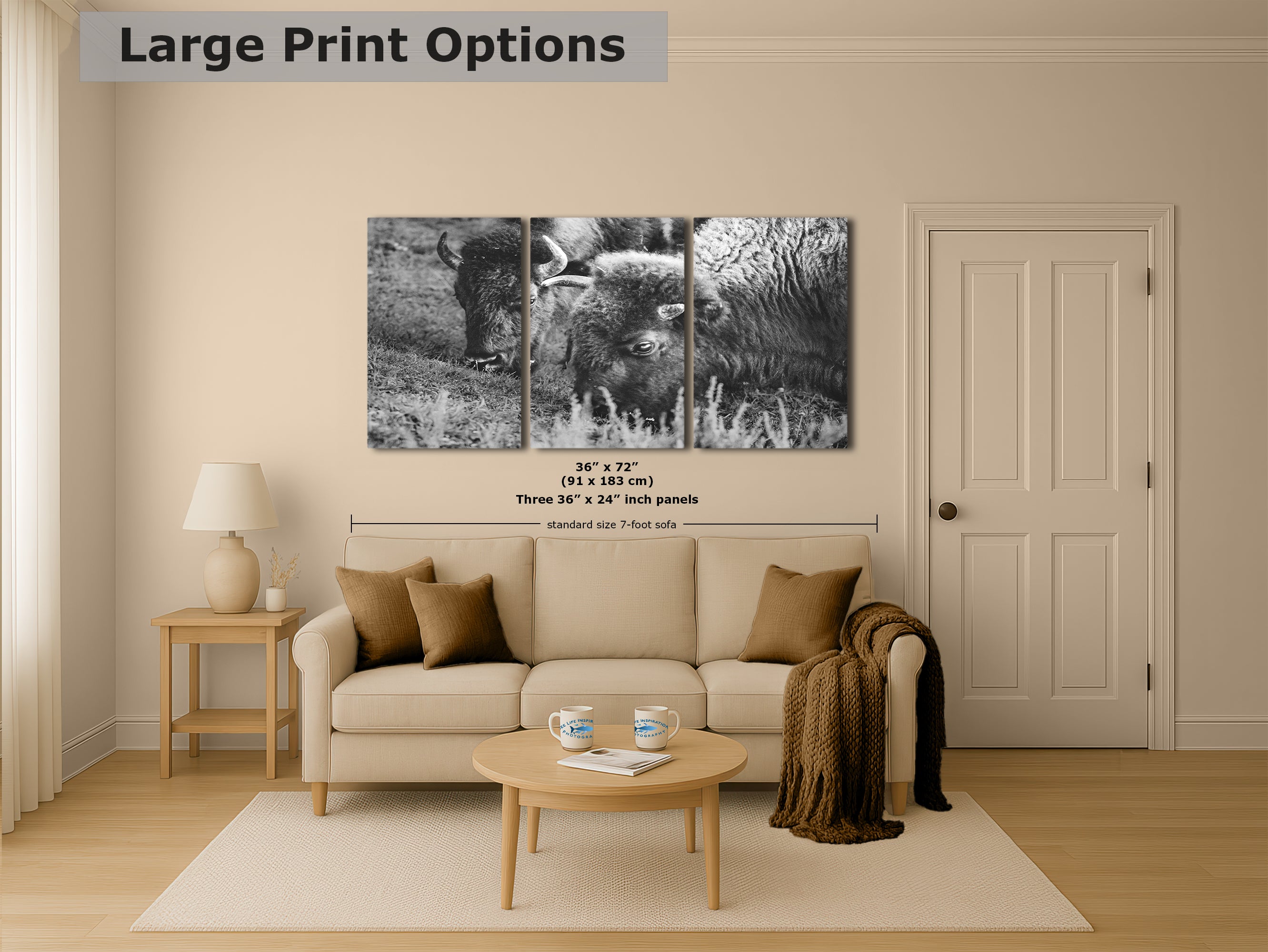 Grazing Buffalo Artwork Wildlife Photography, Black and White Bison Wall Decor, Rustic Cabin Animal Print, Nature Wall Art for Home or Office