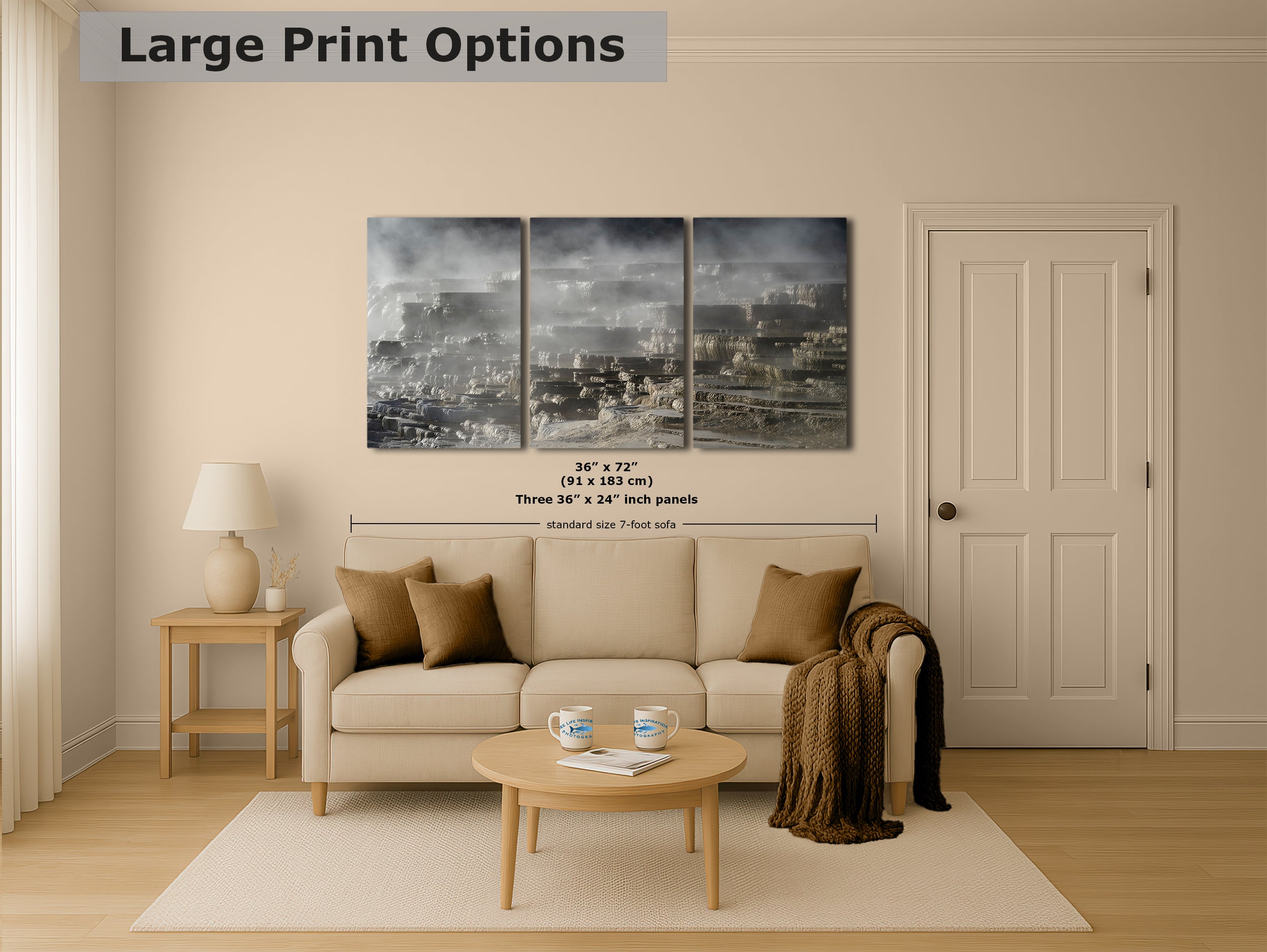 Mammoth Hot Springs Yellowstone National Park Nature Photo | Wyoming Mountain Picture Relaxation Artwork for Meditation or House Decor