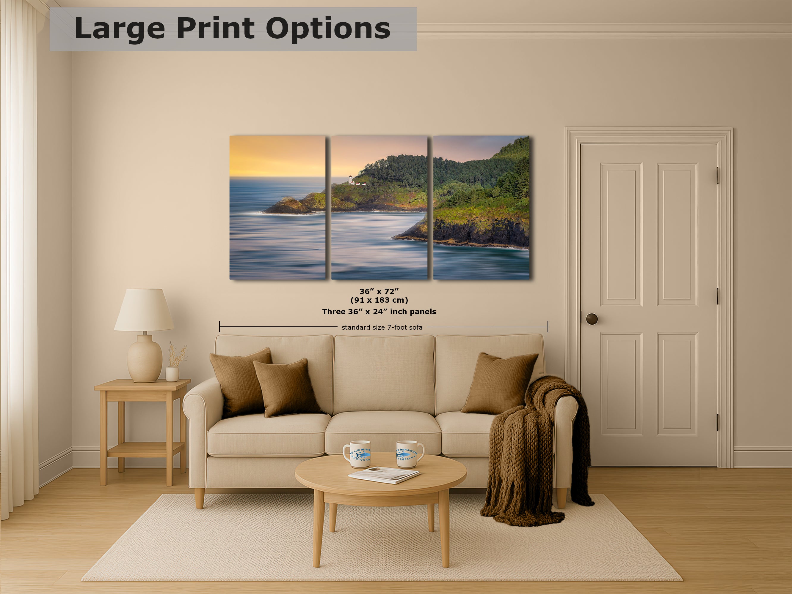 Haceta Head Lighthouse Picture, Oregon Coastline Ocean Picture, Pacific Northwest Beach Photo Framed Coastal Decor for Ocean Lovers