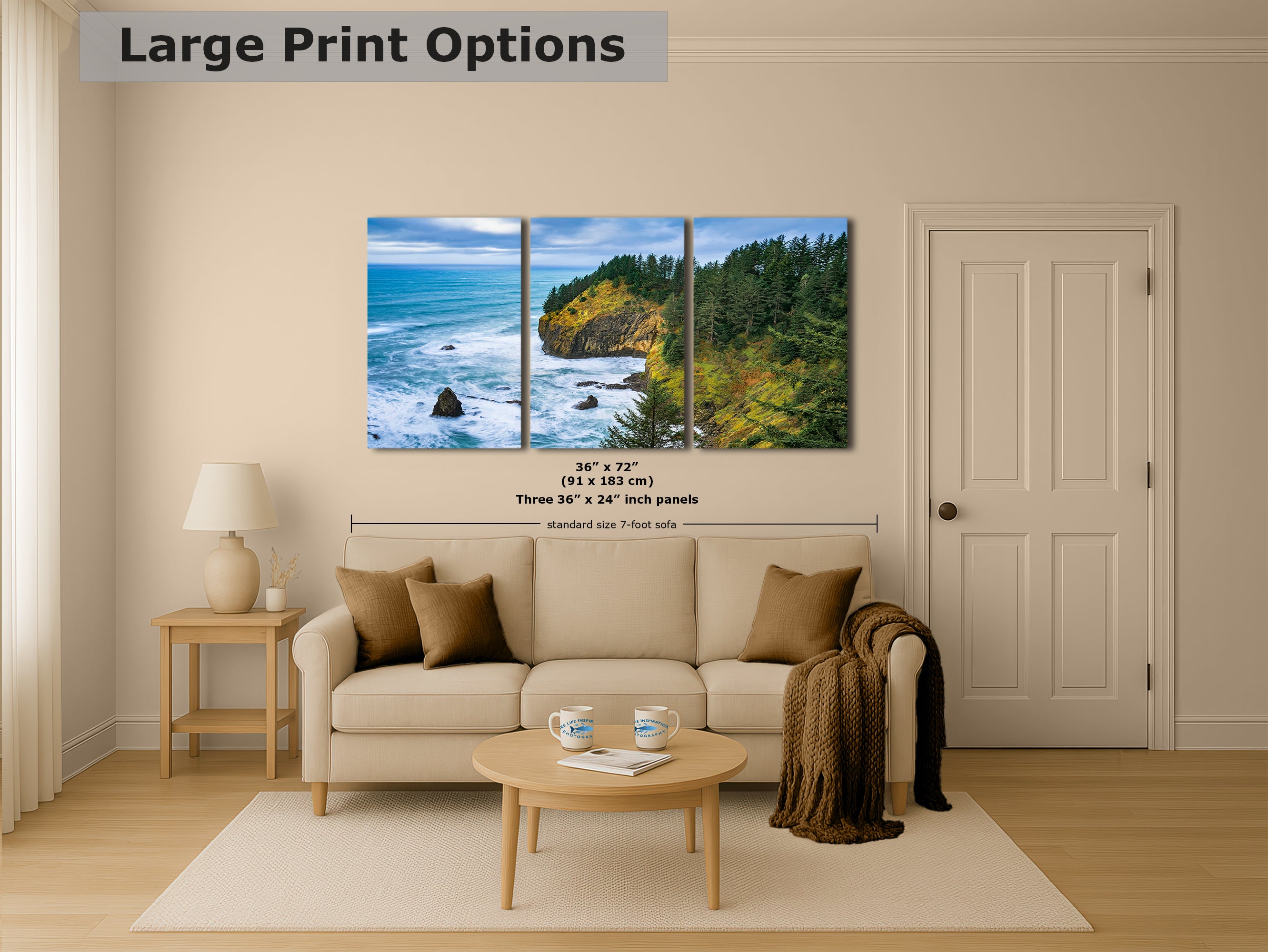 Oregon Coast Ocean Picture, Pacific Northwest Coastline Nature Photo Relaxation Artwork for Meditation, Apartment, Office & House Decor