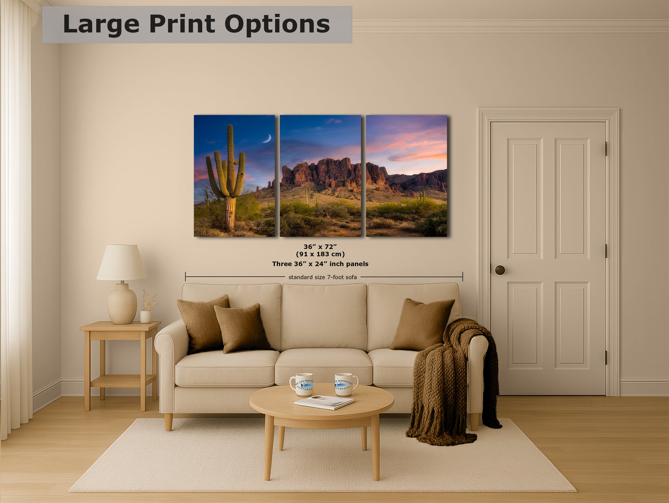 Arizona Desert Picture Sunset, Saguaro Cactus Artwork Nature Photo, Southwestern Wall Art of Superstition Mountains at Lost Dutchman State Park