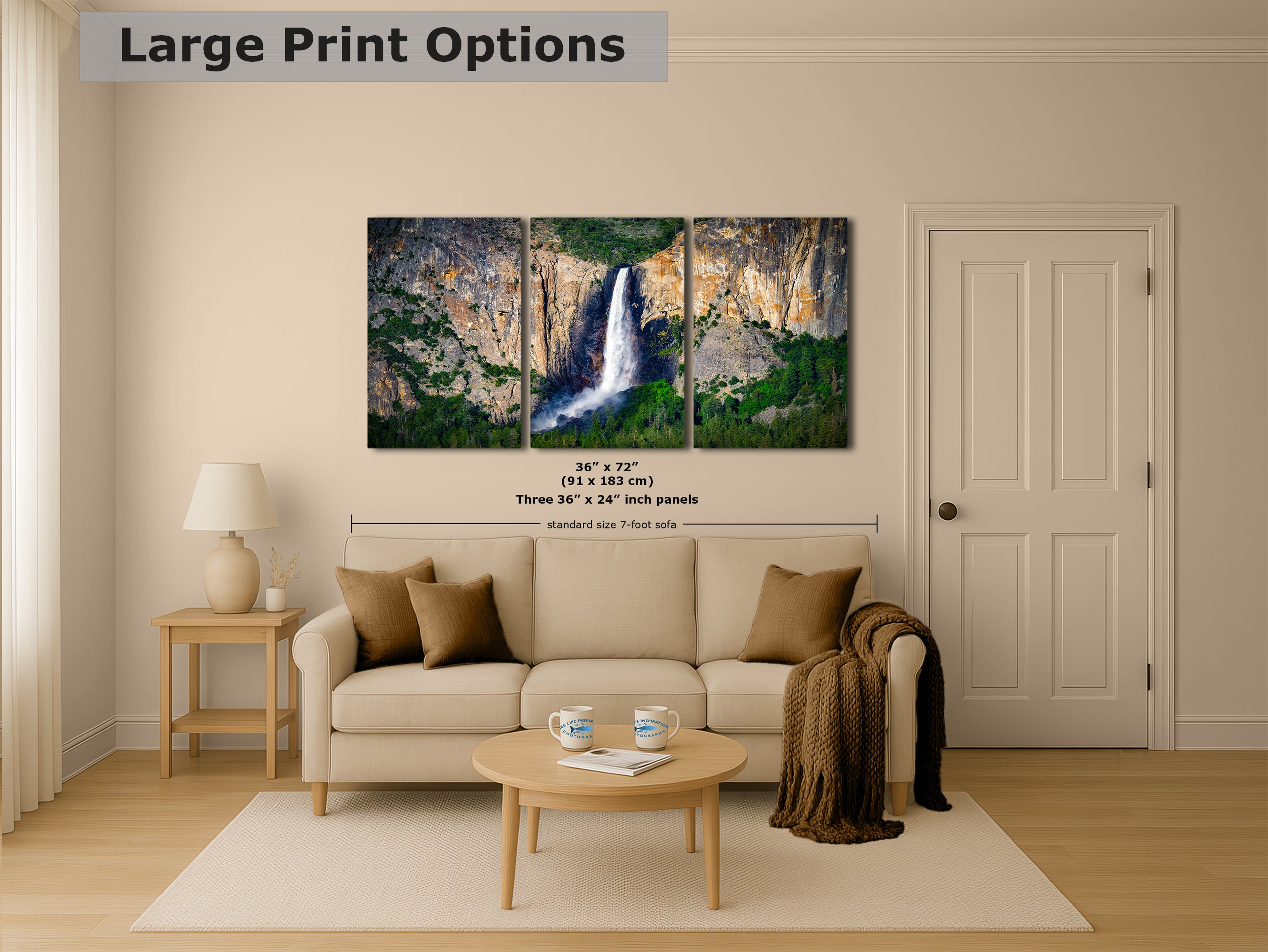 Bridalveil Falls Yosemite National Park Nature Photo Close Up, Relaxation Artwork Waterfall Picture for Meditation, Dorm Room, Office, and House Decor
