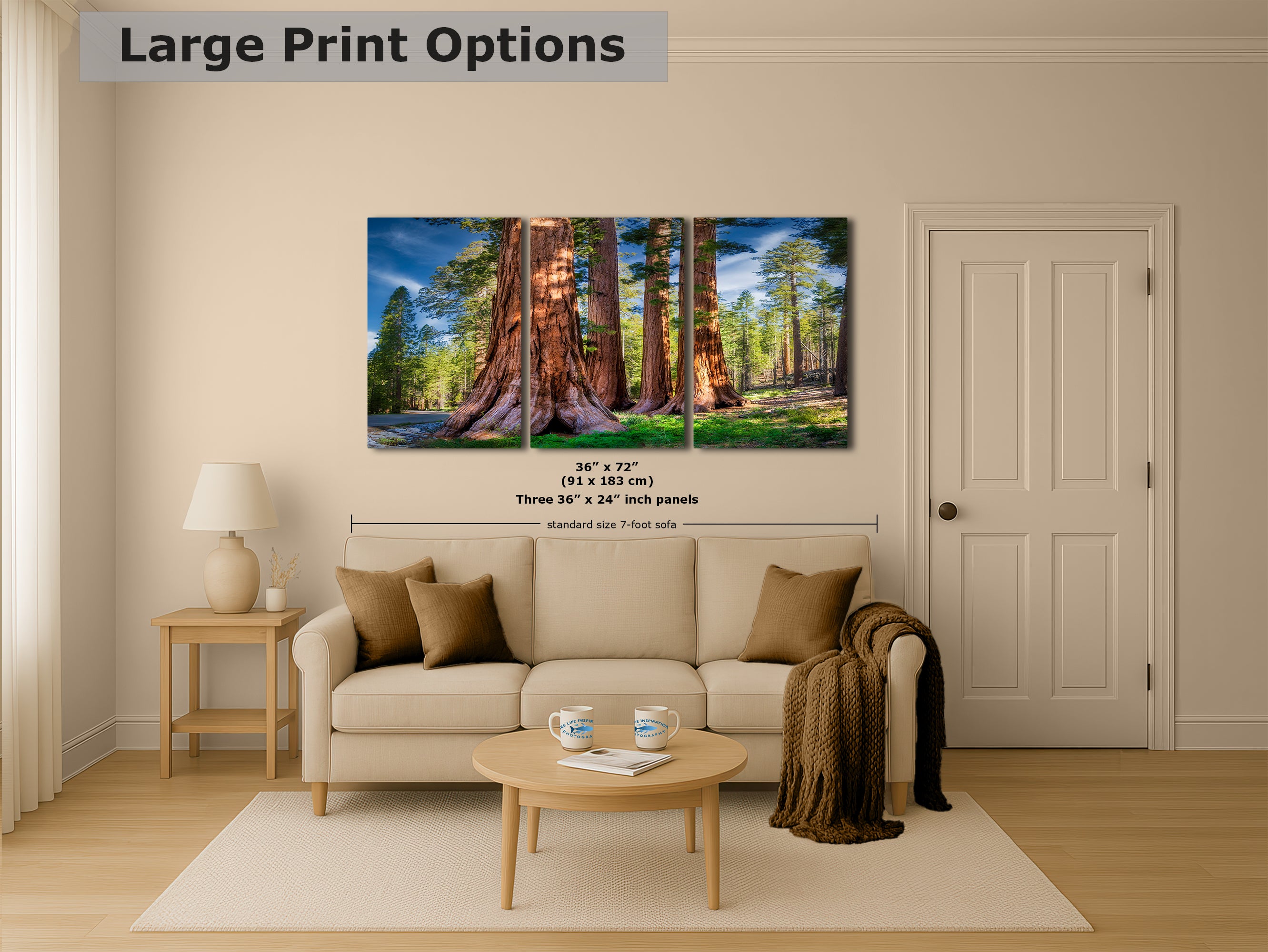 Giant Sequoia Tree Forest Picture Nature Photo, Redwood Trees Forest Bathing for Relaxation and Meditation in Living Room and Office