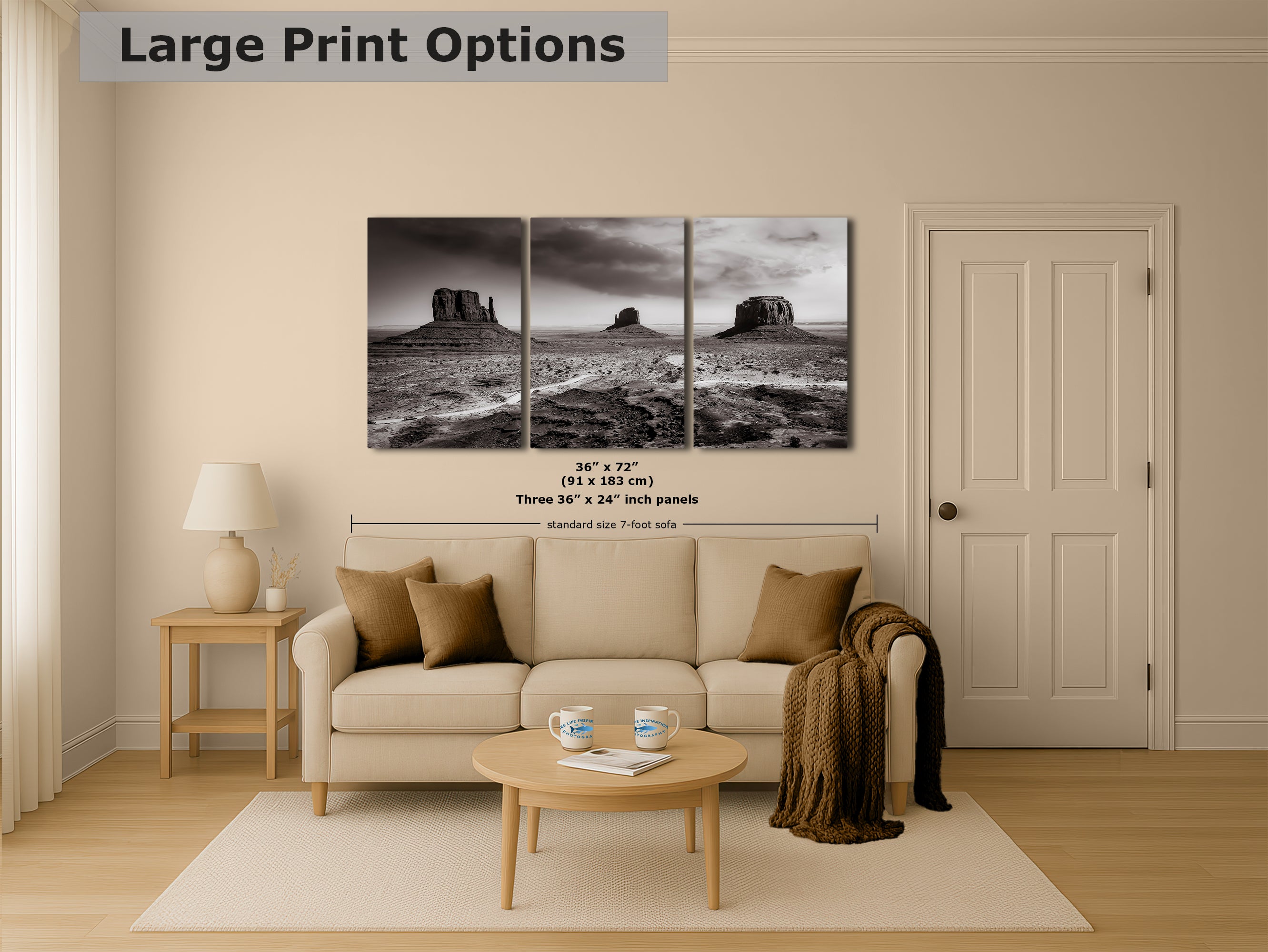 Monument Valley Arizona Desert Picture, Black and White Nature Photo, Bohemian Style Relaxation Artwork for Meditation, Apartment, Office & House Decor