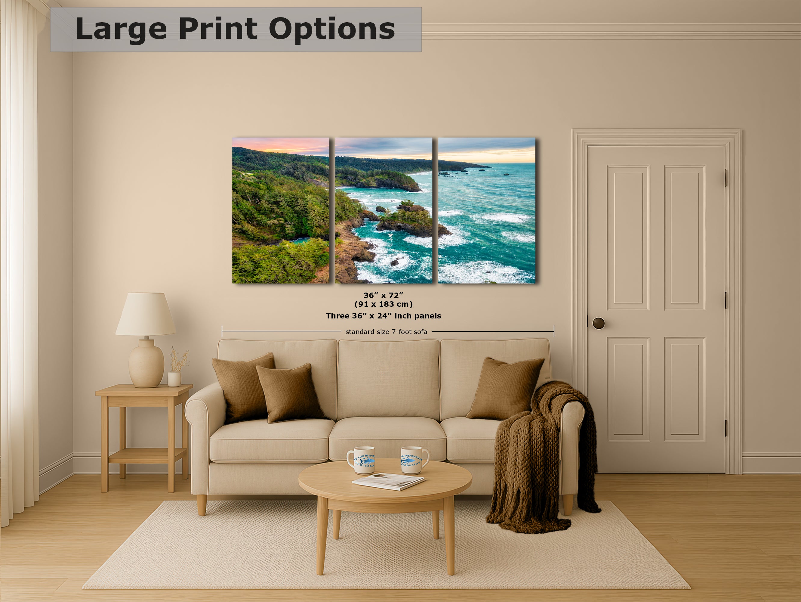 Oregon Coast Ocean Picture, Pacific Northwest Sunrise Nature Photo Relaxation Artwork for Meditation, Apartment, Office & House Decor