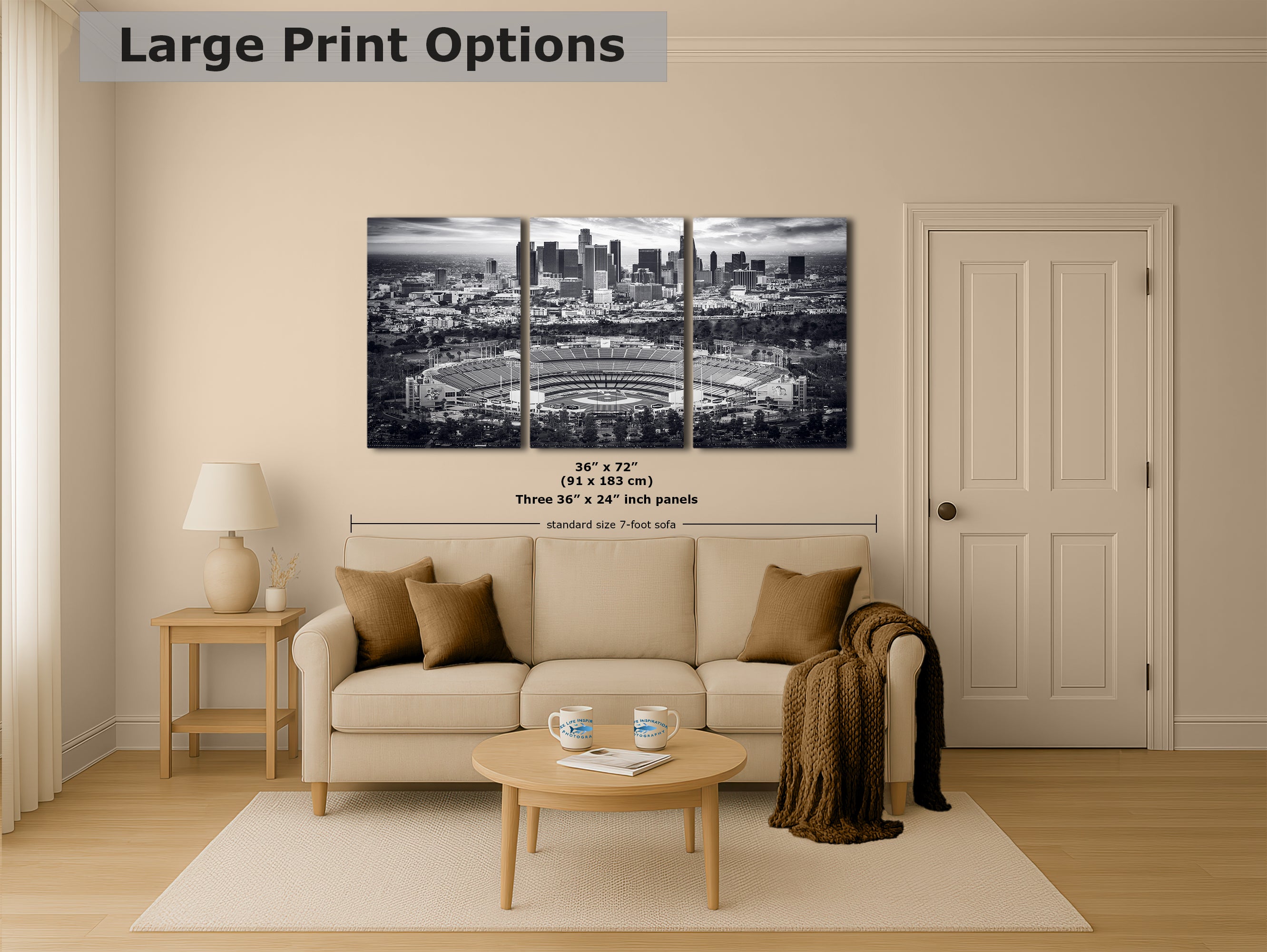 Dodgers Stadium Photo, Los Angeles Skyline Black and White Wall Art
